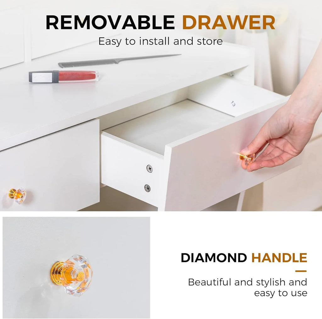 COMHOMA Makeup Vanity Desk with Mirror and Lights, Vanity Table and Chair Set