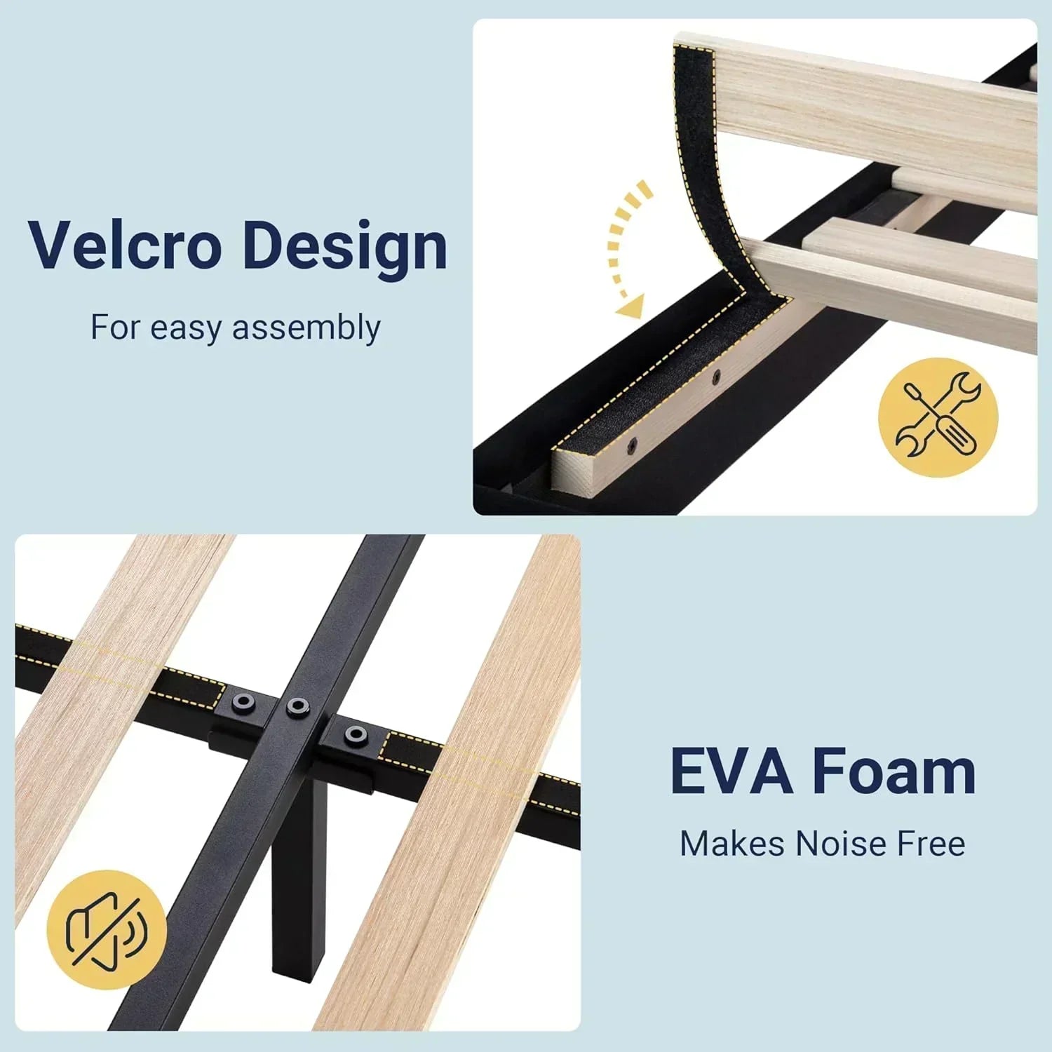 Allewie King size platform bed frame with velvet upholstered headboard and planks