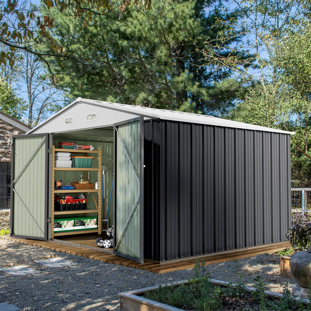 Devoko Outdoor Storage Shed 5 x 3 FT Lockable Metal Garden Shed Steel Anti-Corrosion Storage House with Single Lockable Door for Backyard Outdoor Patio