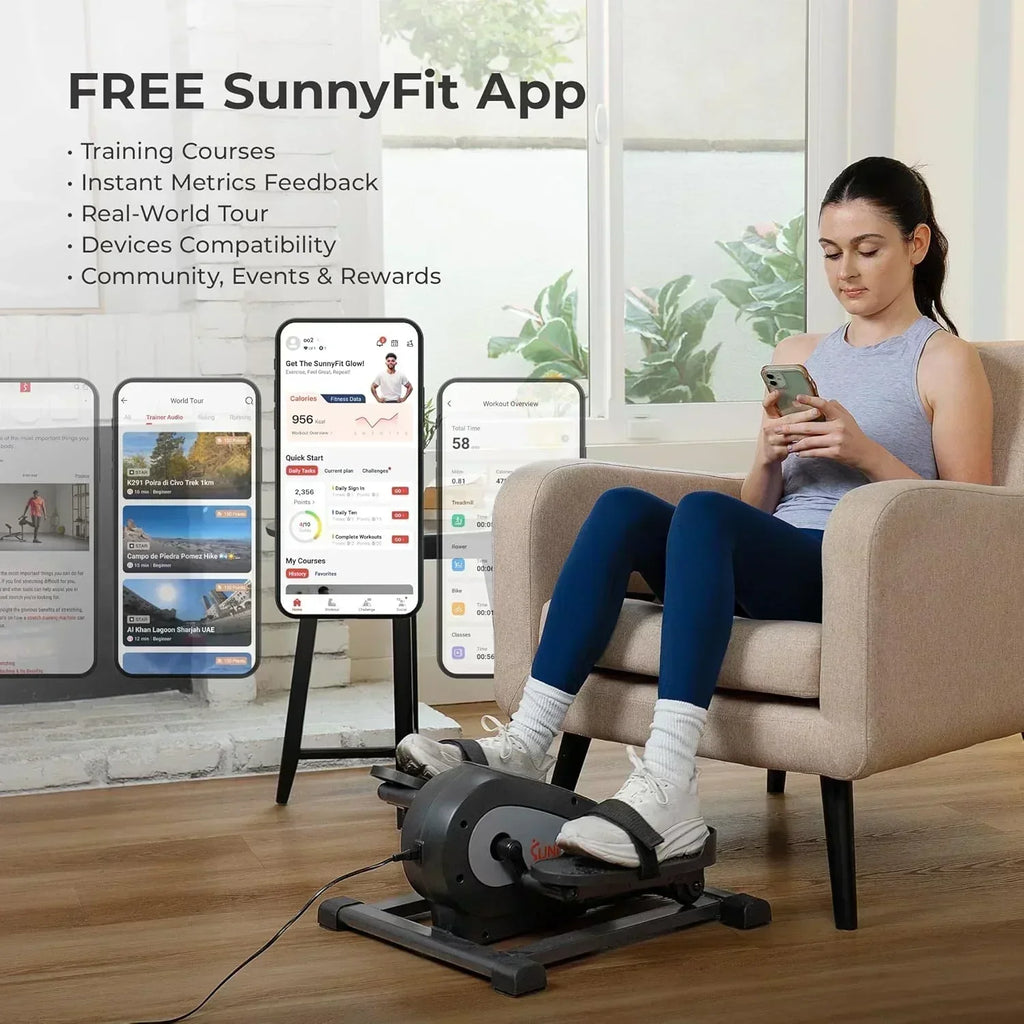 Sunny Health Fitness Smart Mini Elliptical Trainer Indoor Under-Desk Pedal Exerciser