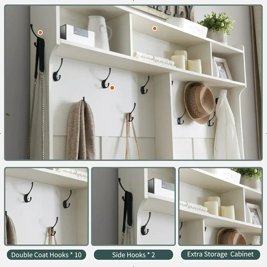 JXQTLINGMU 59-inch Farmhouse Foyer Tree Shoe Storage Entryway Bench Foyer Coat Rack Cabinet