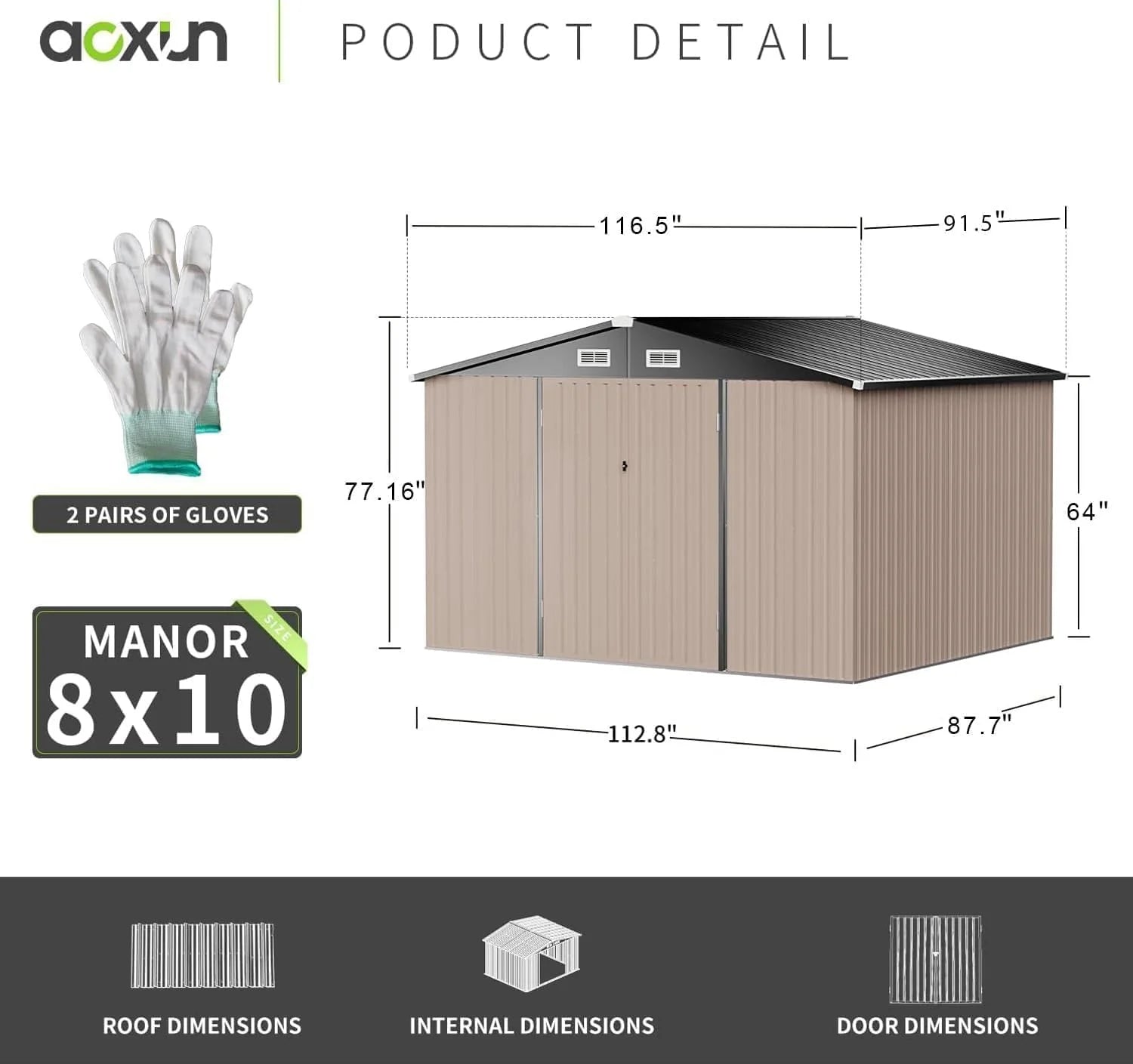 Aoxun 6.2x4 FT Shed Outdoor Storage Shed Metal Garden Shed Slooping Roof Tool Shed Bike Shed