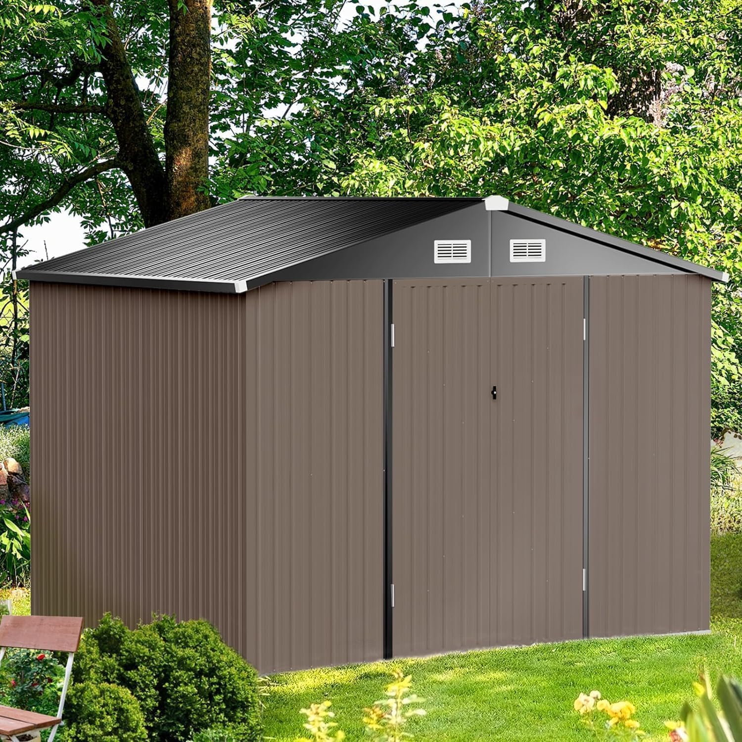 Aoxun 6.2x4 FT Shed Outdoor Storage Shed Metal Garden Shed Slooping Roof Tool Shed Bike Shed