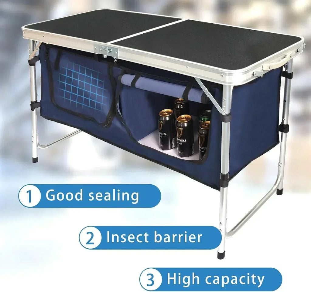 Outdoor Folding Table Aluminum Lightweight Height Adjustable with Storage Organizer
