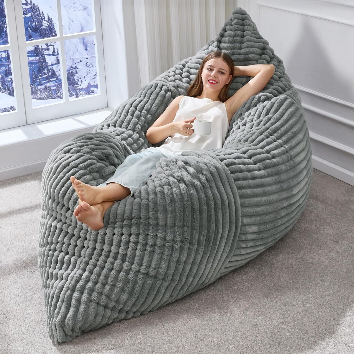 Hobestluk 3 in 1 Bean Bag Chair Giant Bean Bag Chairs Convertible Bean Bag Floor Cushion