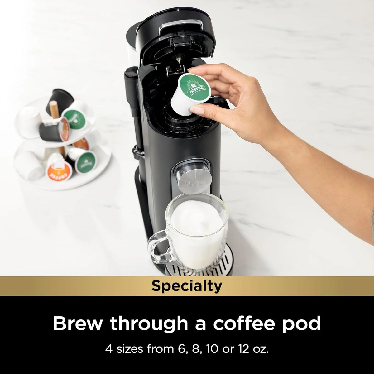 Ninja Pod & Grounds Single-Serve Coffee Maker 56-oz. Reservoir Stone PB051ST