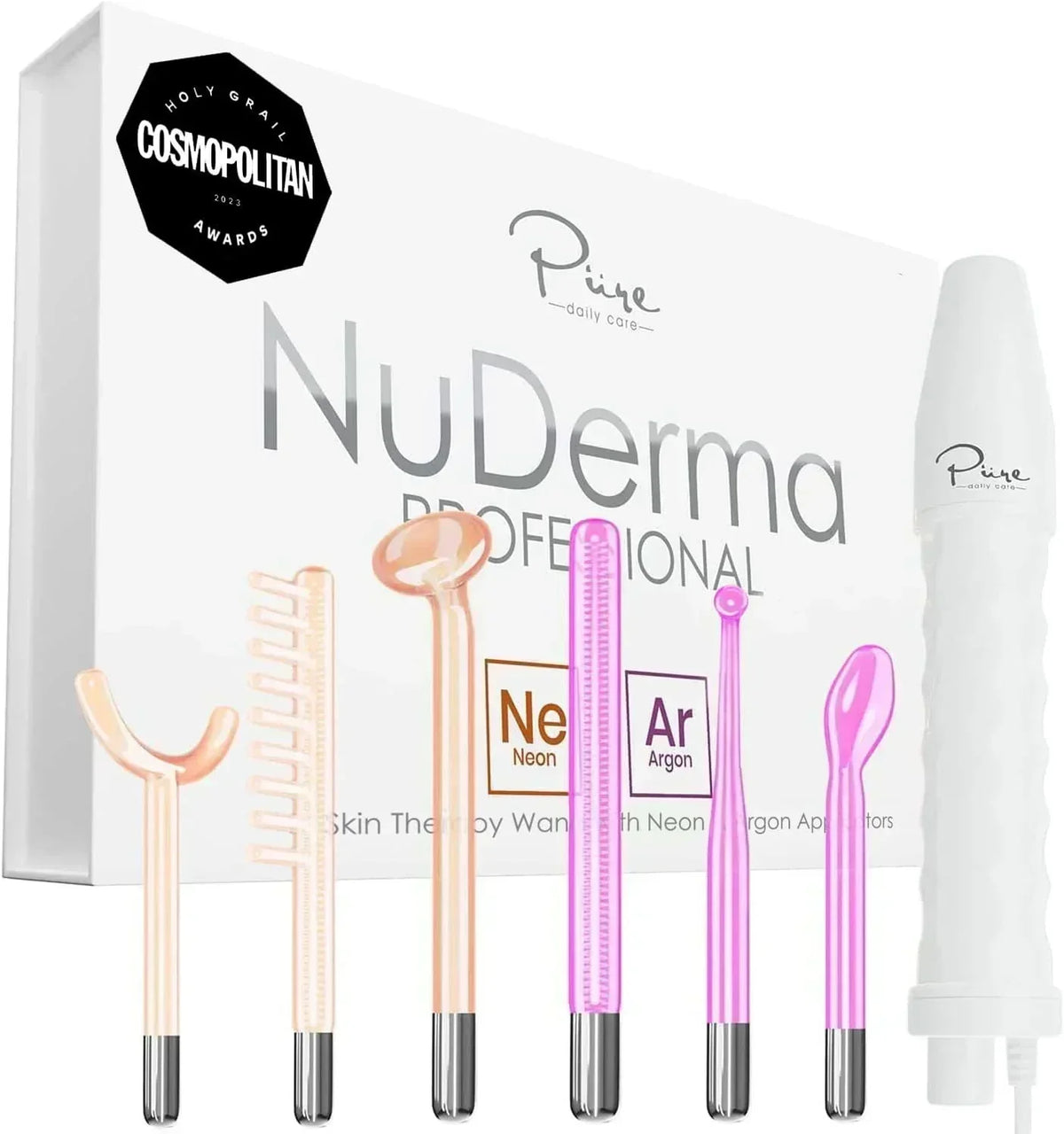 NuDerma Professional Skin Therapy Wand Portable Skin Therapy Machine with 6 Neon Argon Wands