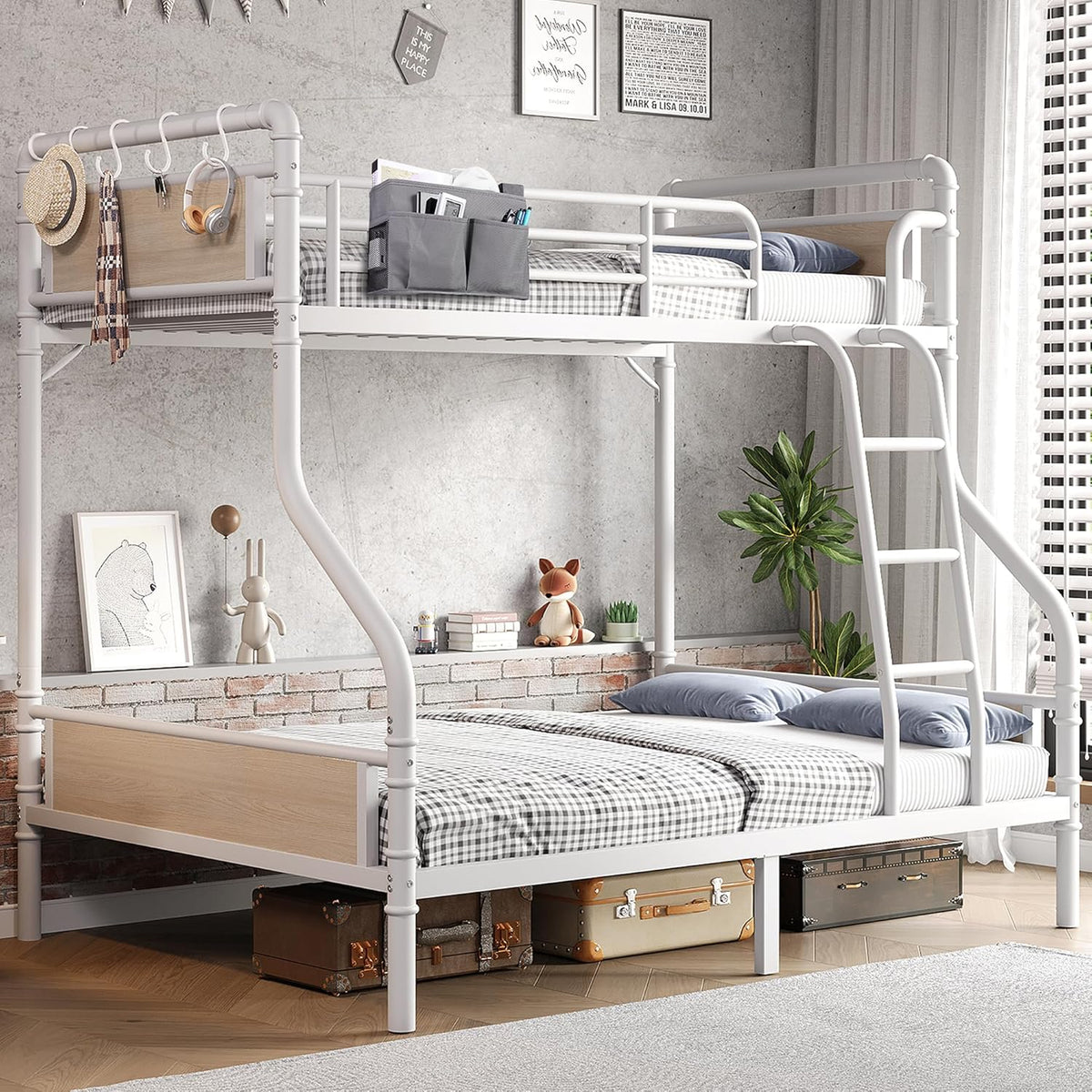 Jocoevol Metal Bunk Bed Twin Over Twin Industrial Bunkbeds Heavy Duty Bed Safety Guard Rails