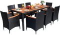 Devoko Dining 7 PCS Furniture Patio Conversation Set with Acacia Wood Table Top Rattan Outdoor