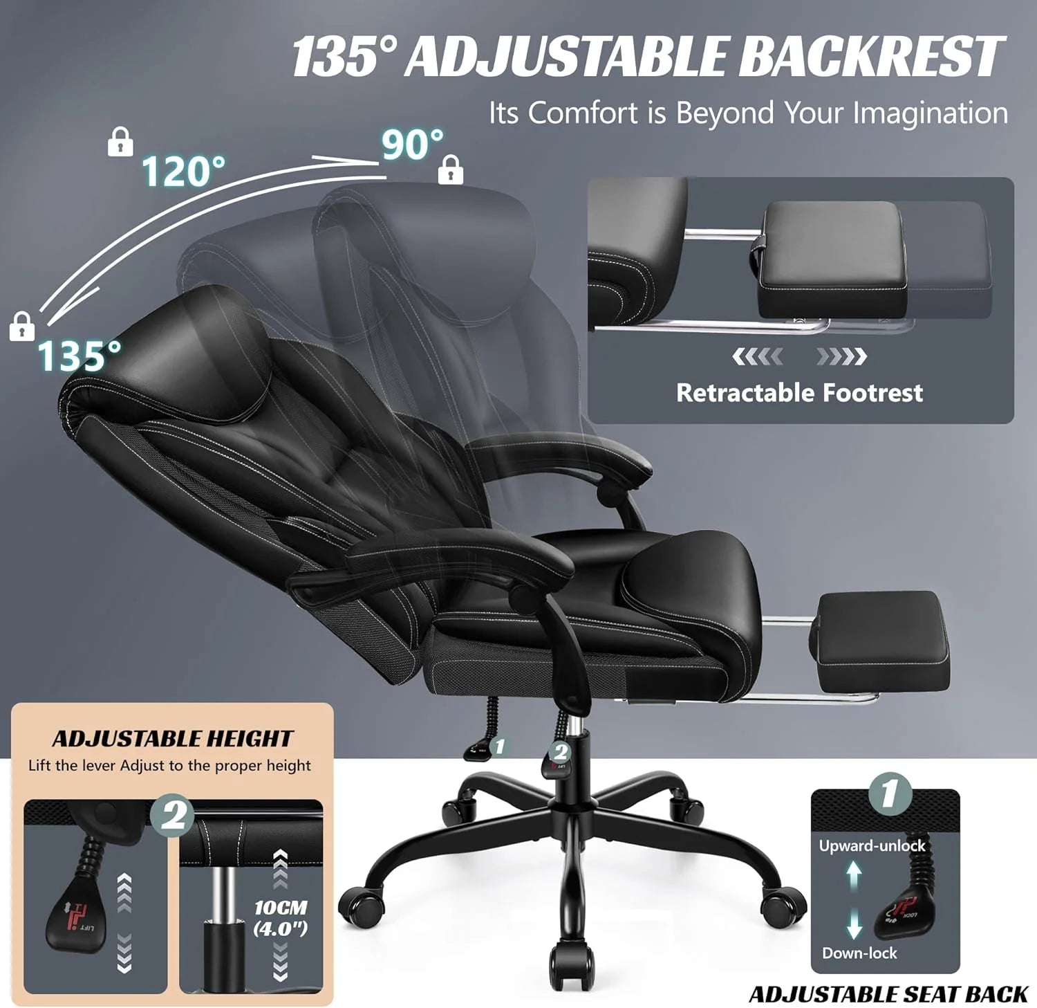 Office Chair Large High-Foot Computer Desk Chair, Breathable Leather Chair Lumbar Support Rotating Computer Chair