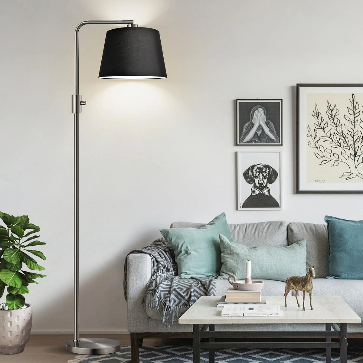 Dimmable LED Floor Lamp with Adjustable Head and Edison Style Bulb