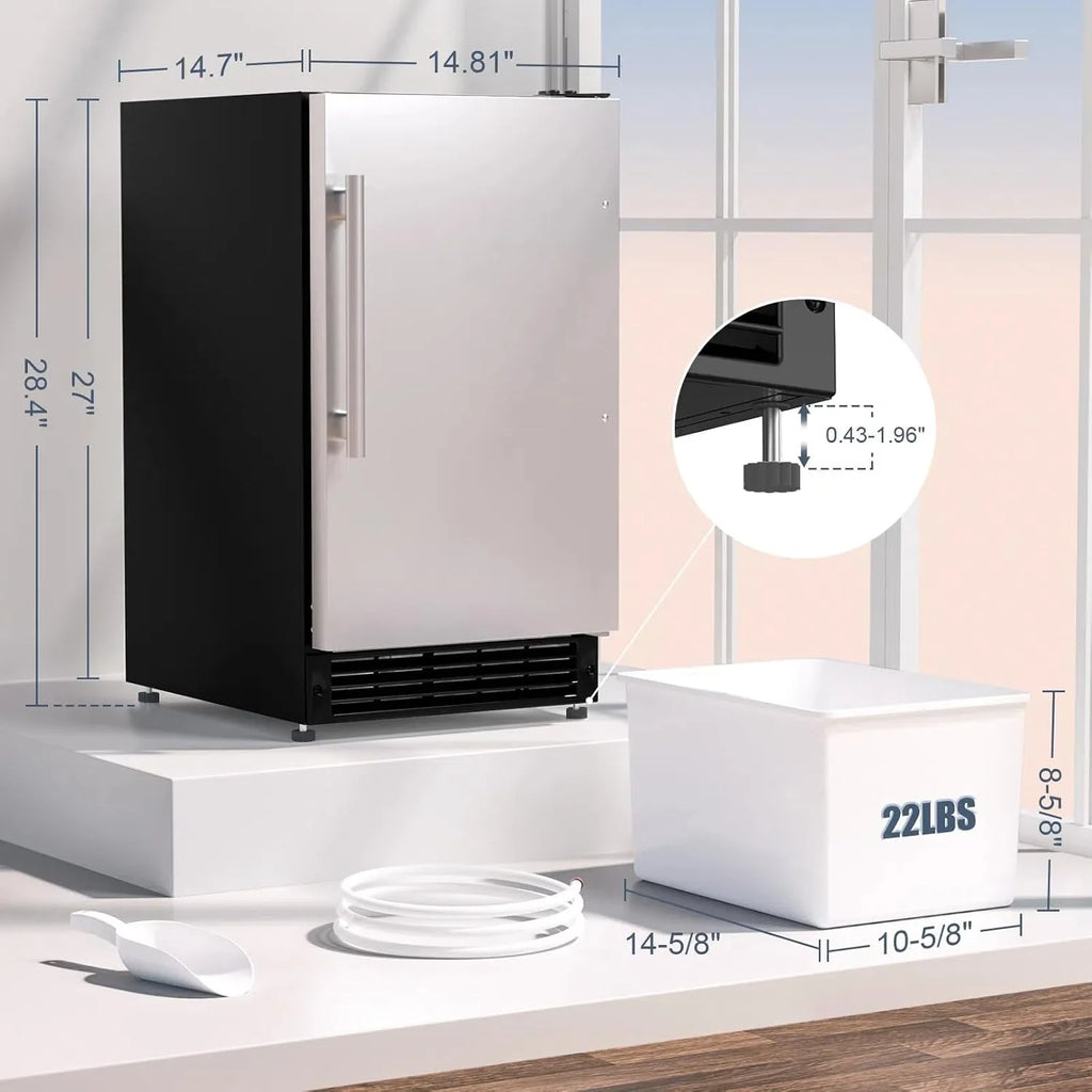 COTLIN 15 W Drainless Under Counter Ice Maker with 22LBS Storage Bin, Crescent Ice, Free Standing Built-in Ice Maker for Residential Commercial Use, No Drain Required, ETL Approved, 2025 Upgraded