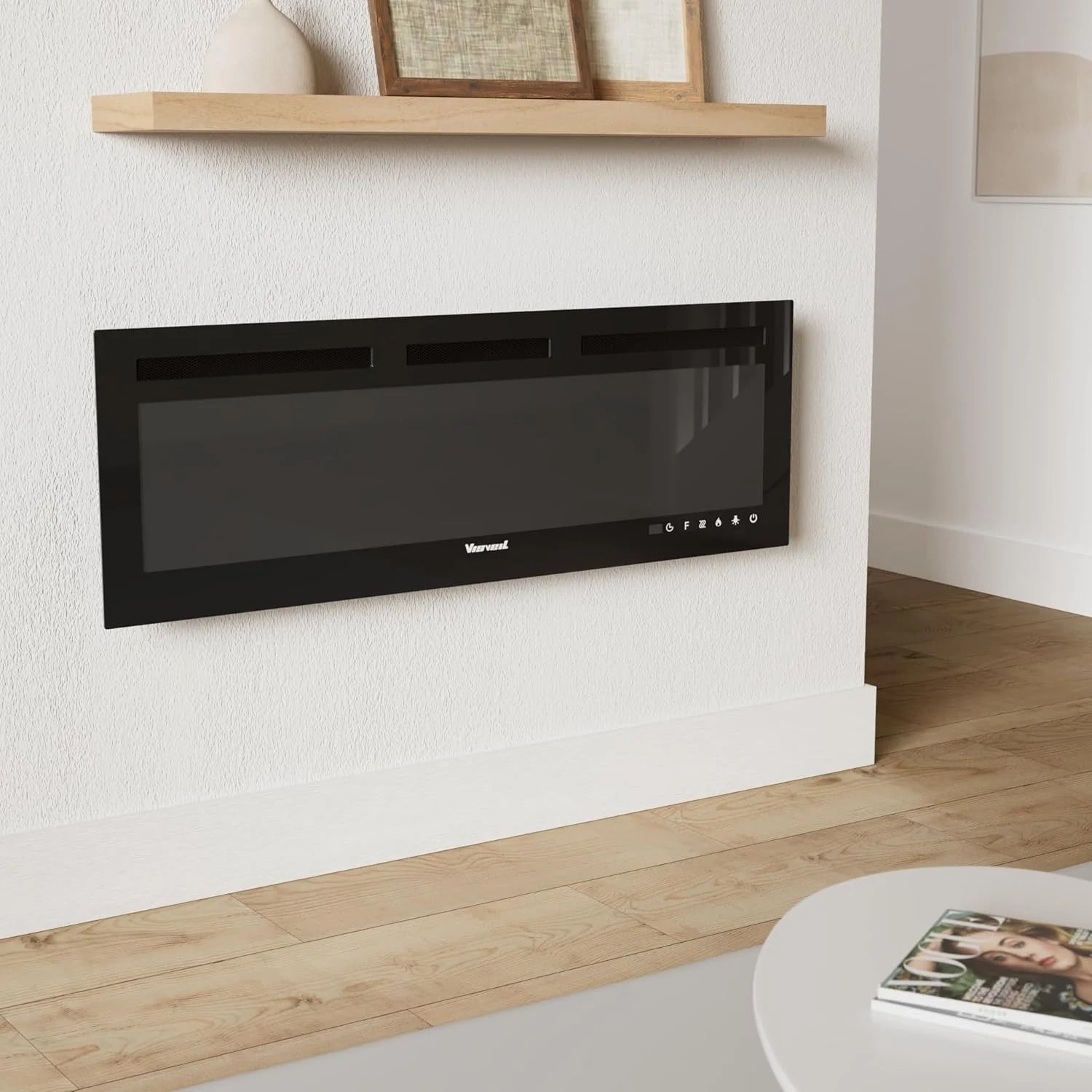 Electric Fireplace 60Inch,Wall Mounted Electric Fireplace Heater with Timer Inserts��TV Stand Touch Screen and Realistic Flame,Log Set,Crystal Flames 750 to 1500W��Remote for Living Room