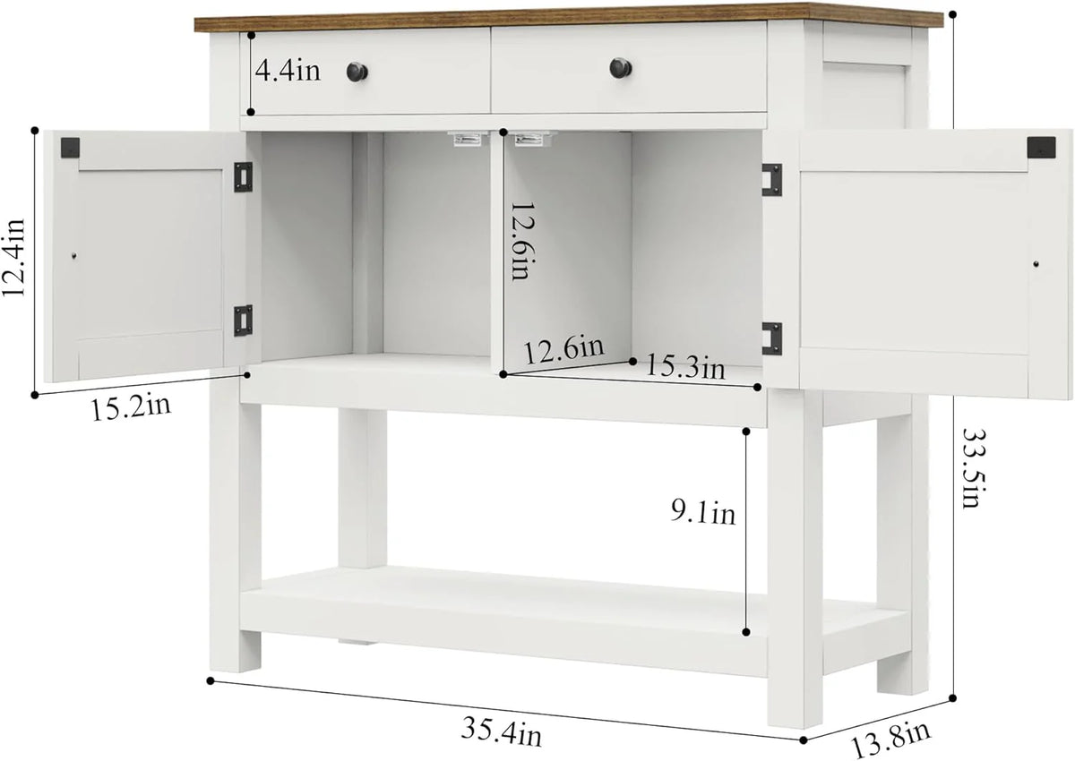 HOSTACK Farmhouse Console Table with 2-Door Cabinet & 2 Drawers, Coffee Bar, Entryway Table with Storage Shelf, Sofa Tables Buffet Sideboard for Kitchen, Hallway, Dining, Living Room, Rustic Brown