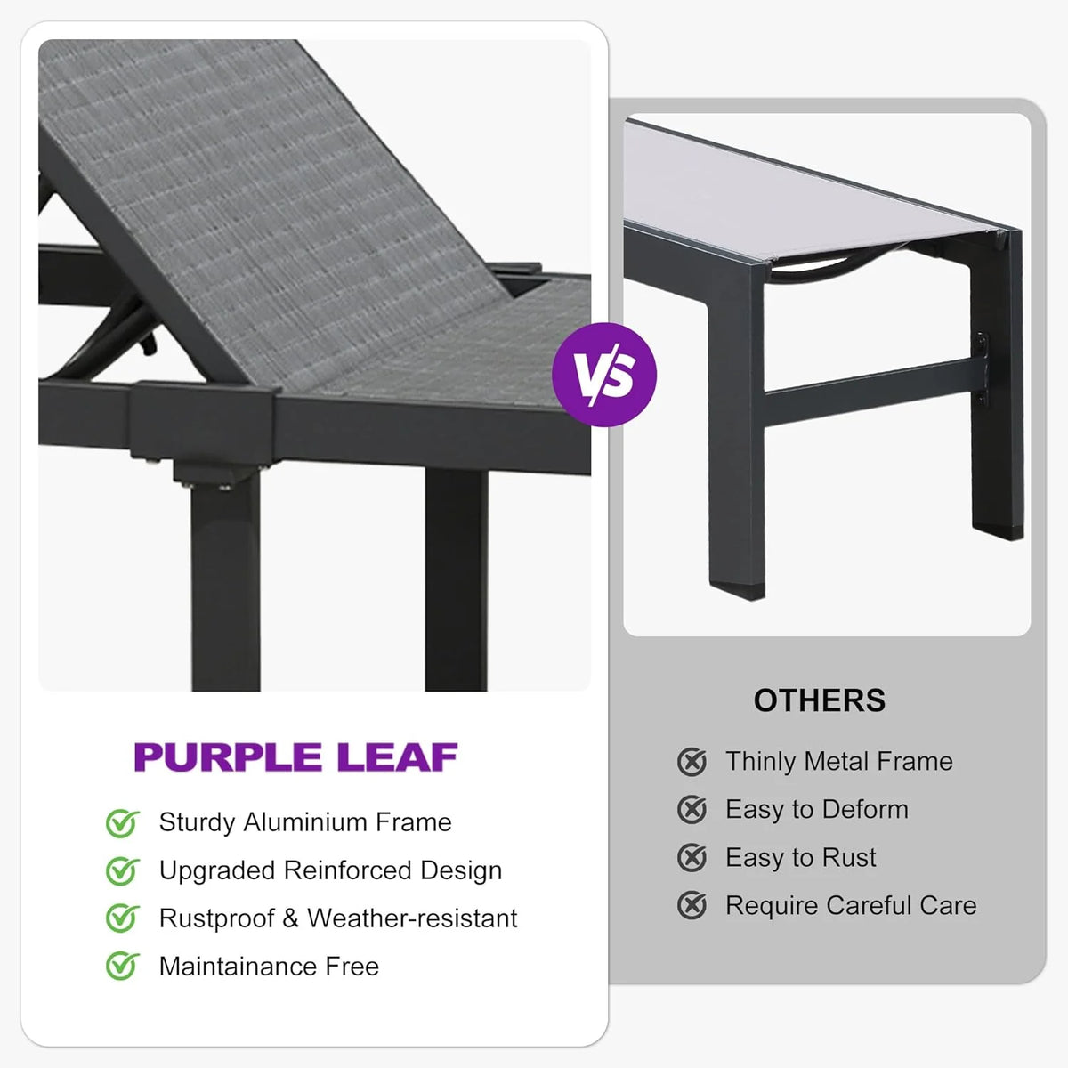 PURPLE LEAF Patio Tanning Lounge Chair Set with Face Down Hole Outdoor Aluminum Adjustable Reclining Chairs Wheels Pillows and Table for Poolside Beach Sunbathing Lounger, Beige