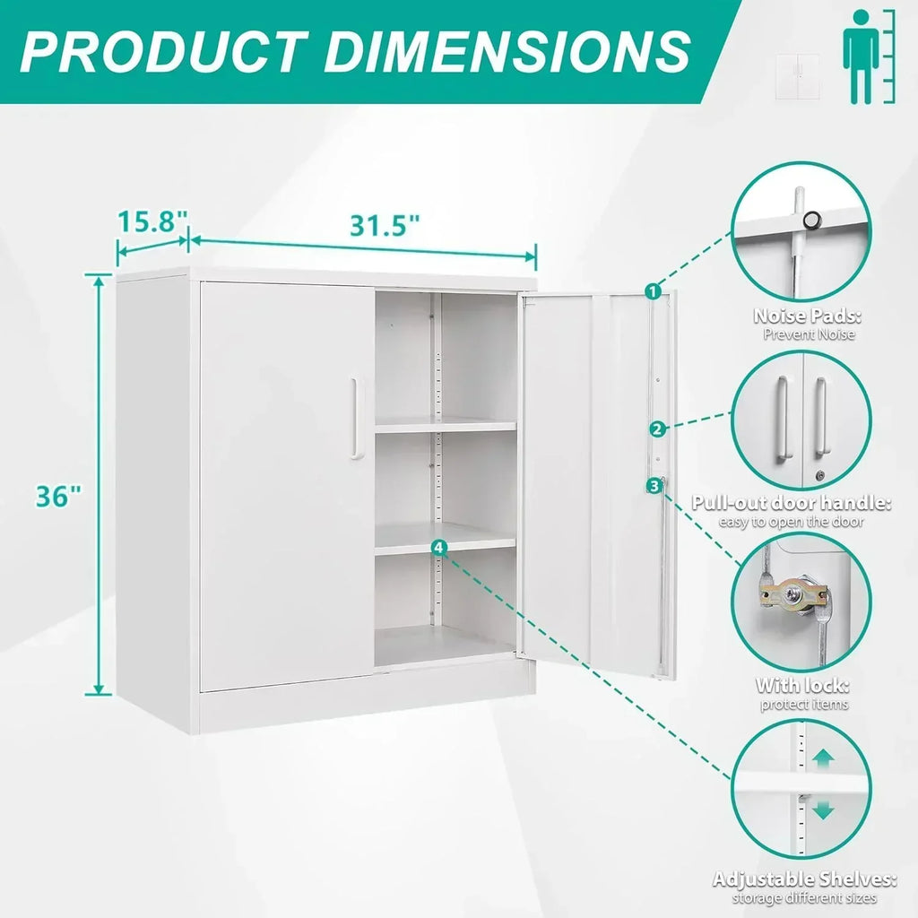 Metal Storage Cabinet with 2 Doors and 6 Shelves Black Metal Cabinet Garage Storage Cabinet