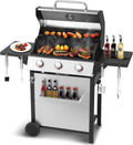 3-Burner Propane Gas Grill with 30,000 BTU Output - Double-layer Stainless Steel Grill Lid, Cast Iron Cooking Grids, Easy-Clean Grease Management & Even Heat Distribution for Perfect BBQs