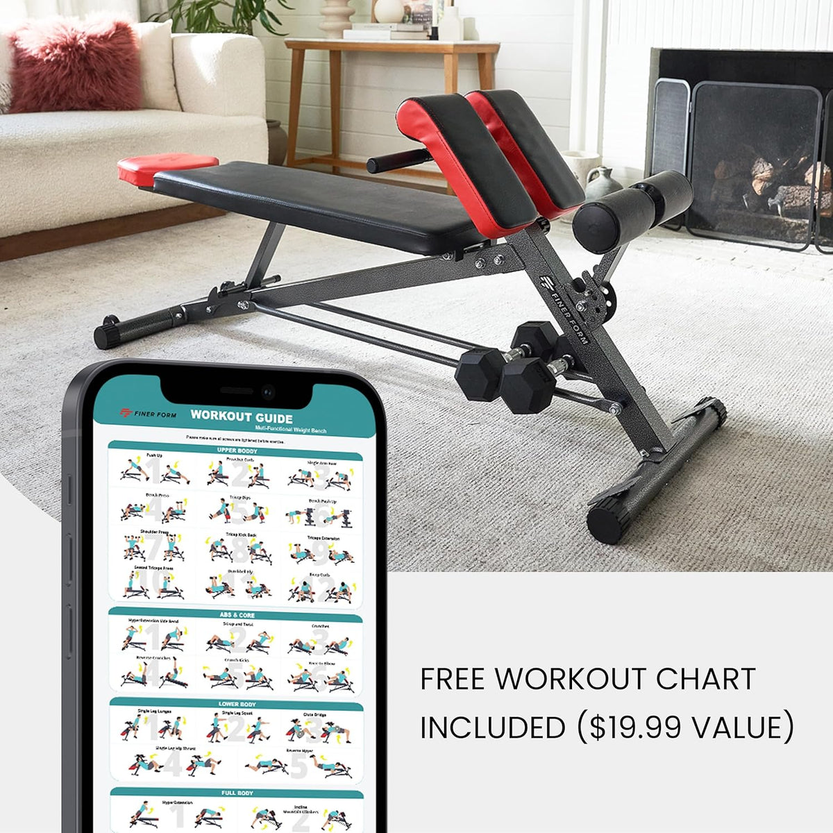 FF Finer Form Multi-Functional Weight Bench for Full All-in-One Body Workout Adjustable Workout Bench Press