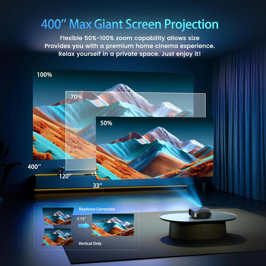 [Compatible with Netflix/High Brightness] Smart Projector with WiFi 6 and Bluetooth 5.3