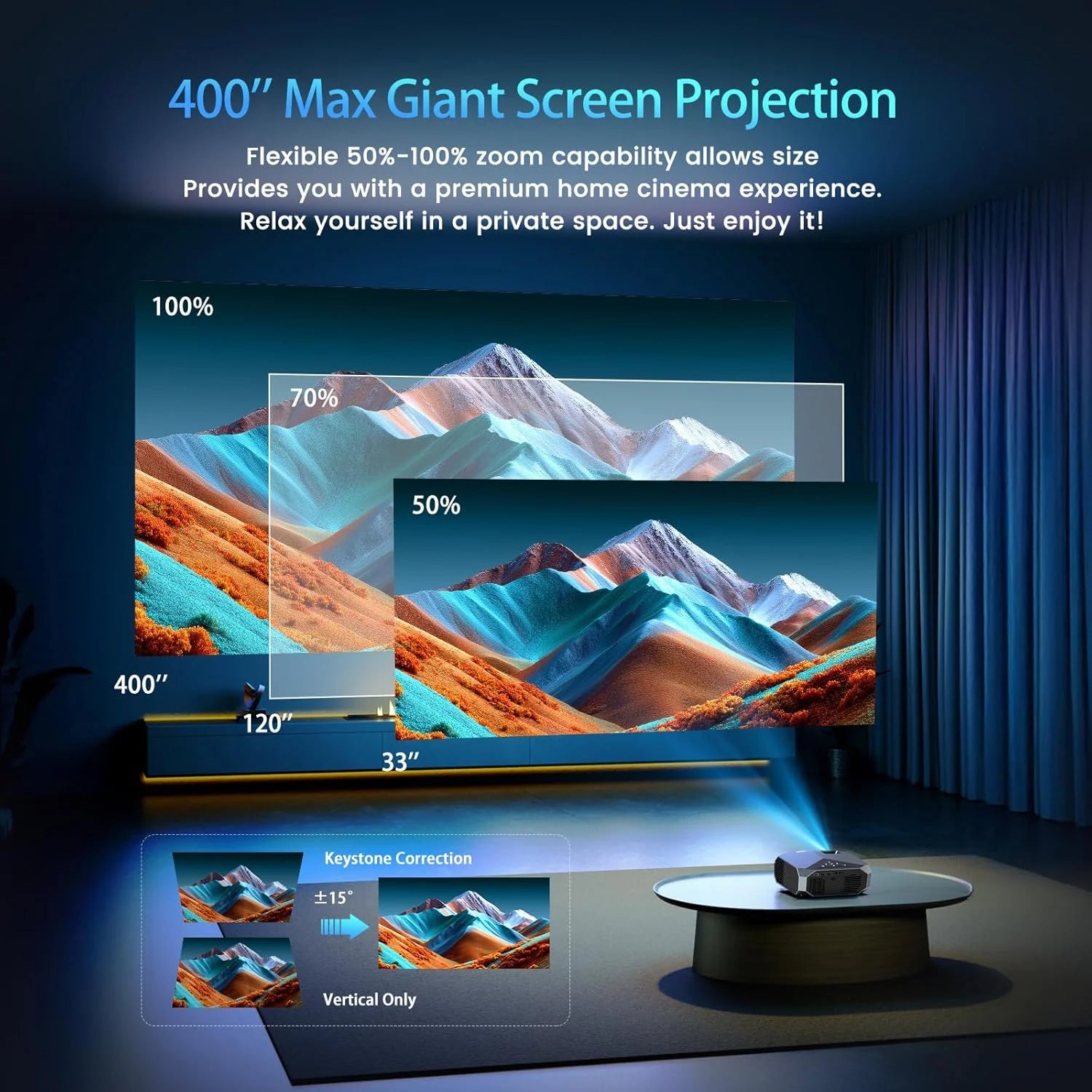 [Compatible with Netflix/High Brightness] Smart Projector with WiFi 6 and Bluetooth 5.3
