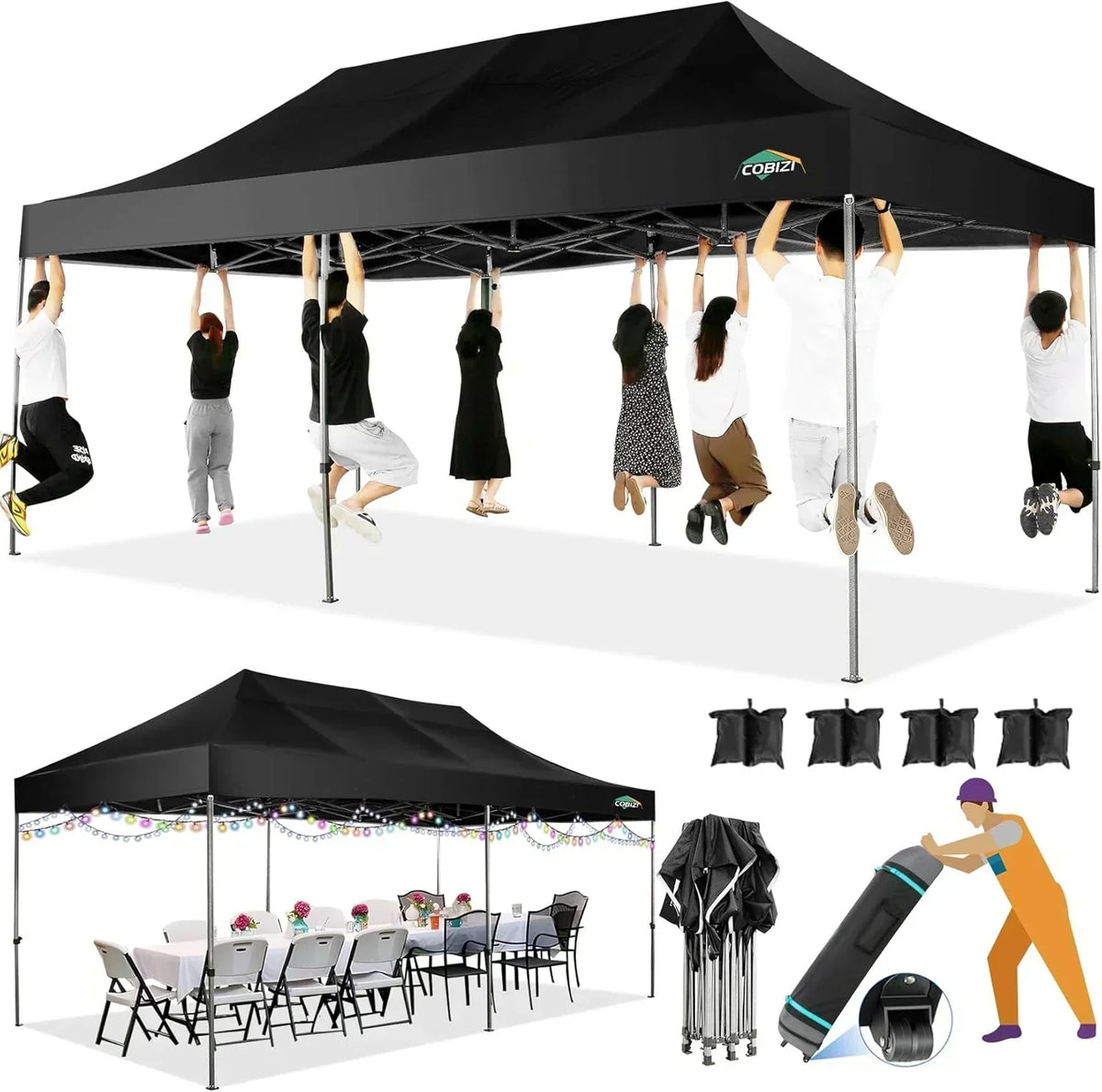 COBIZI 10x20 Heavy Duty Pop up Canopy Tent 6 sidewalls Commercial Canopy Wedding Party Tents