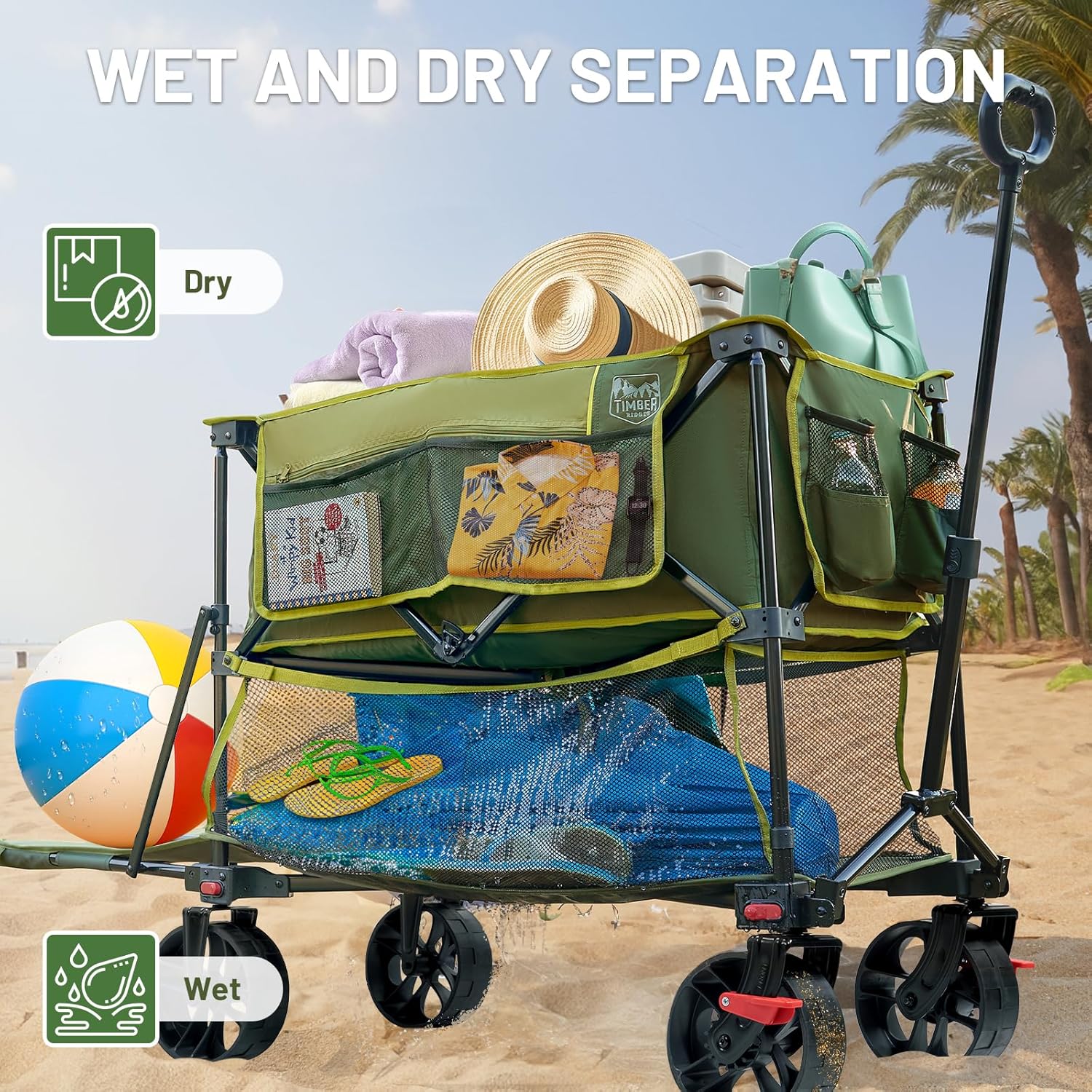 400L Large Capacity Folding Double Decker Cart with Brakes 54 Inch Extra Long Extended Cart