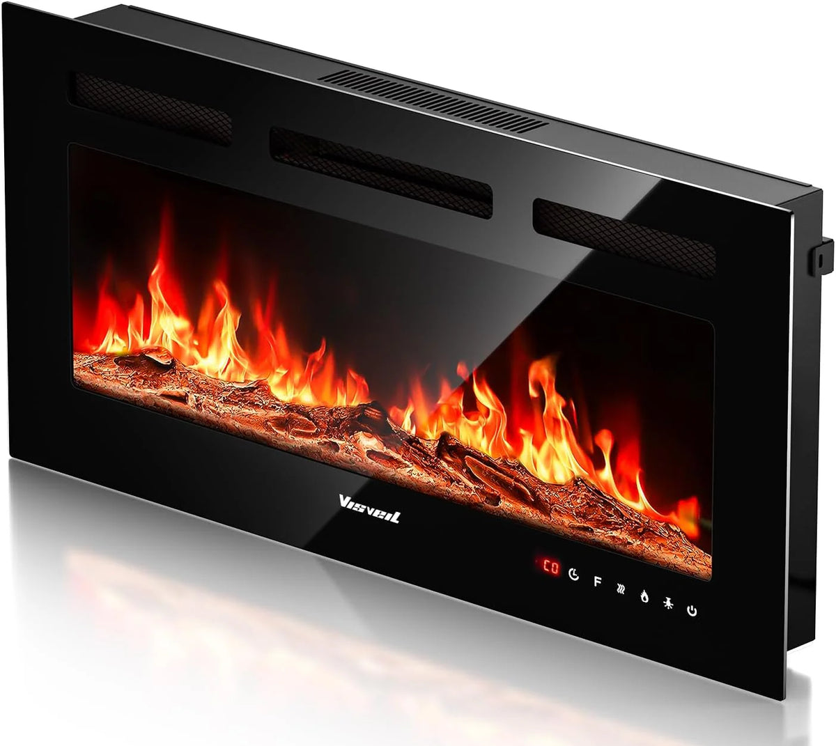 Electric Fireplace 60Inch,Wall Mounted Electric Fireplace Heater with Timer Inserts��TV Stand Touch Screen and Realistic Flame,Log Set,Crystal Flames 750 to 1500W��Remote for Living Room