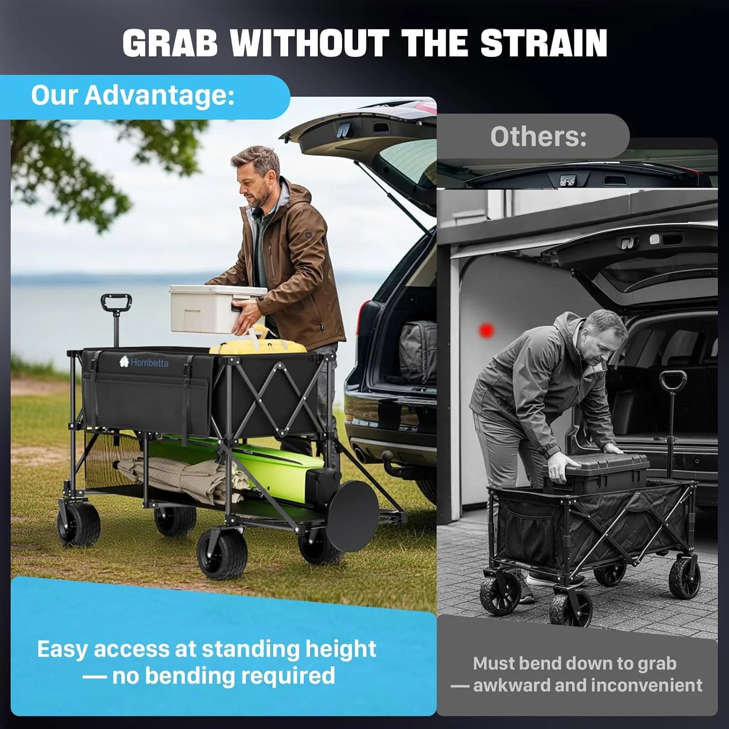 48 Extra Large Folding Travel Cart, 560 lb Capacity, 350 L Heavy Duty Utility Cart with Brakes and All-Terrain Wheels
