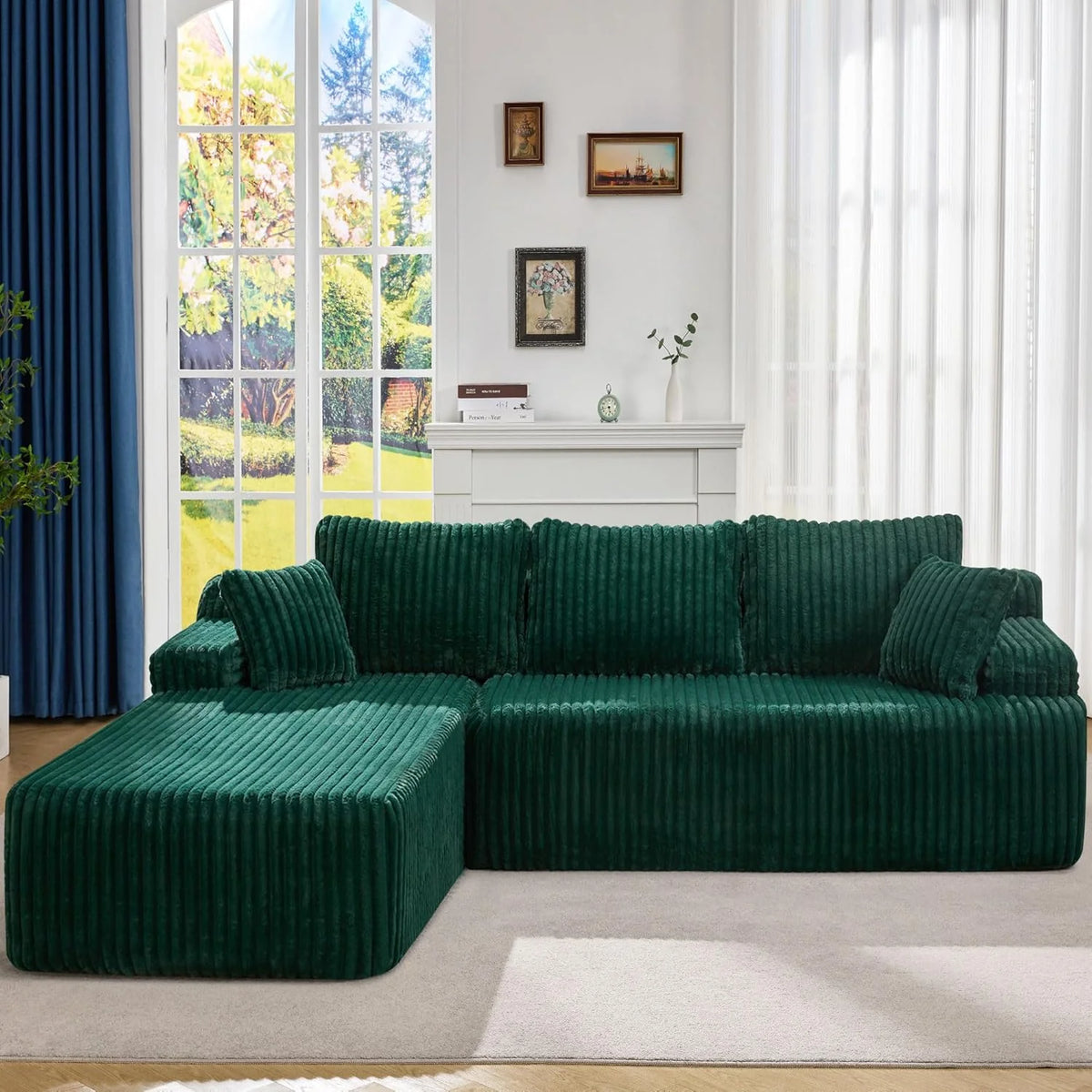 Modular Sectional Sofa Couches L-Shape Couch 3 Seat Modular Sofa Memory Foam Sectional Couches for Living Room, Cloud Couch with Oversized Chaise (Grey Stripe, 96 Left Facing Chaise)