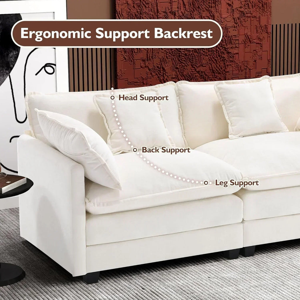 111.4 Inch L Shaped Modern Sofa Modular Cloud Sofa with Ottoman 4 Seater Chenille Deep Seat Sofa