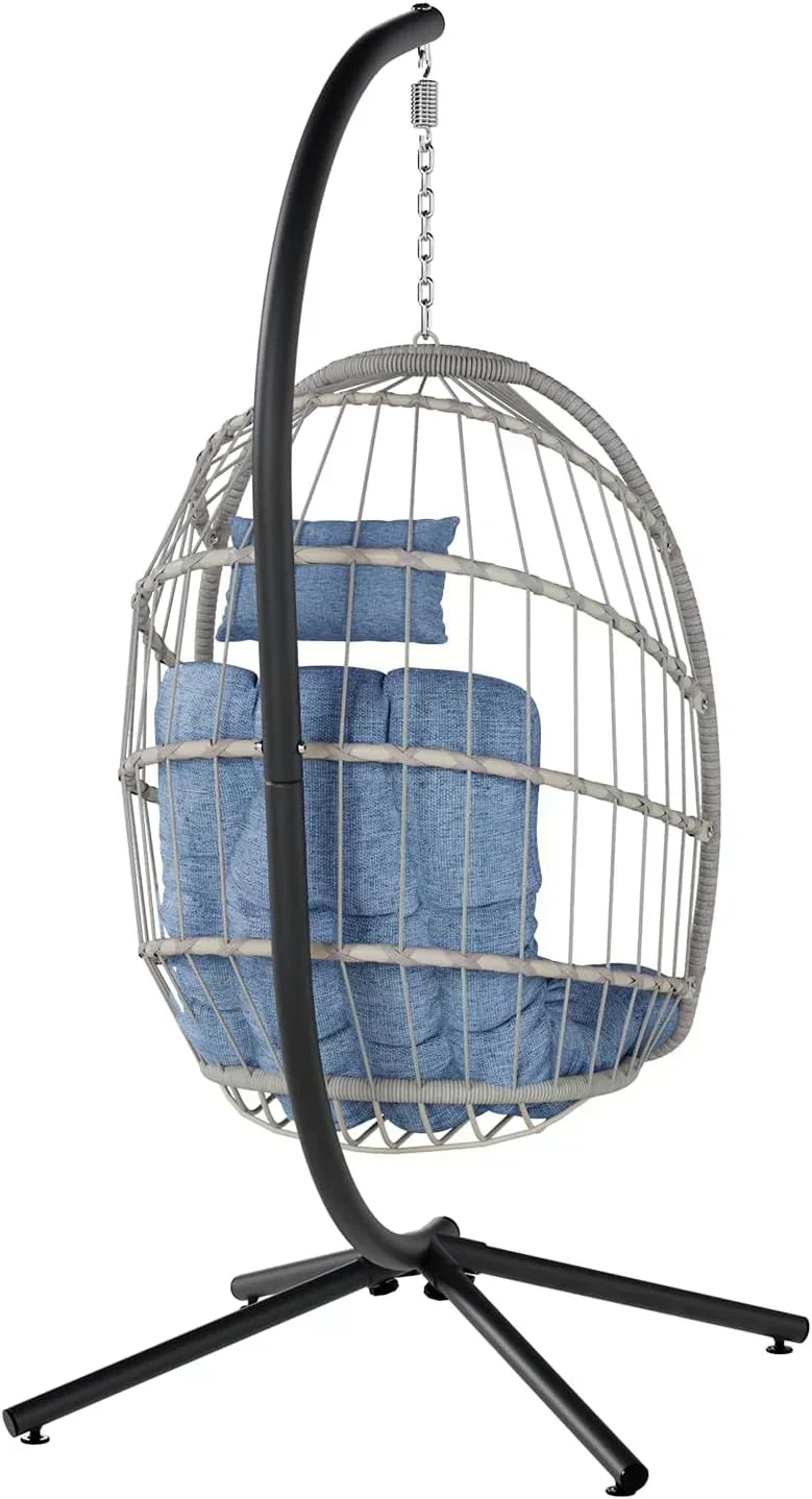 SWITTE Egg Chair Outdoor with Stand Indoor Wicker Hanging Egg Swing Chair with Cushion