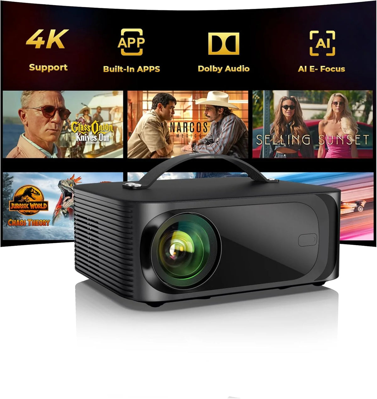 Projector-4K with WiFi and Bluetooth:[3200 ANSI/AI Auto Focus/Built-in APPs] Outdoor