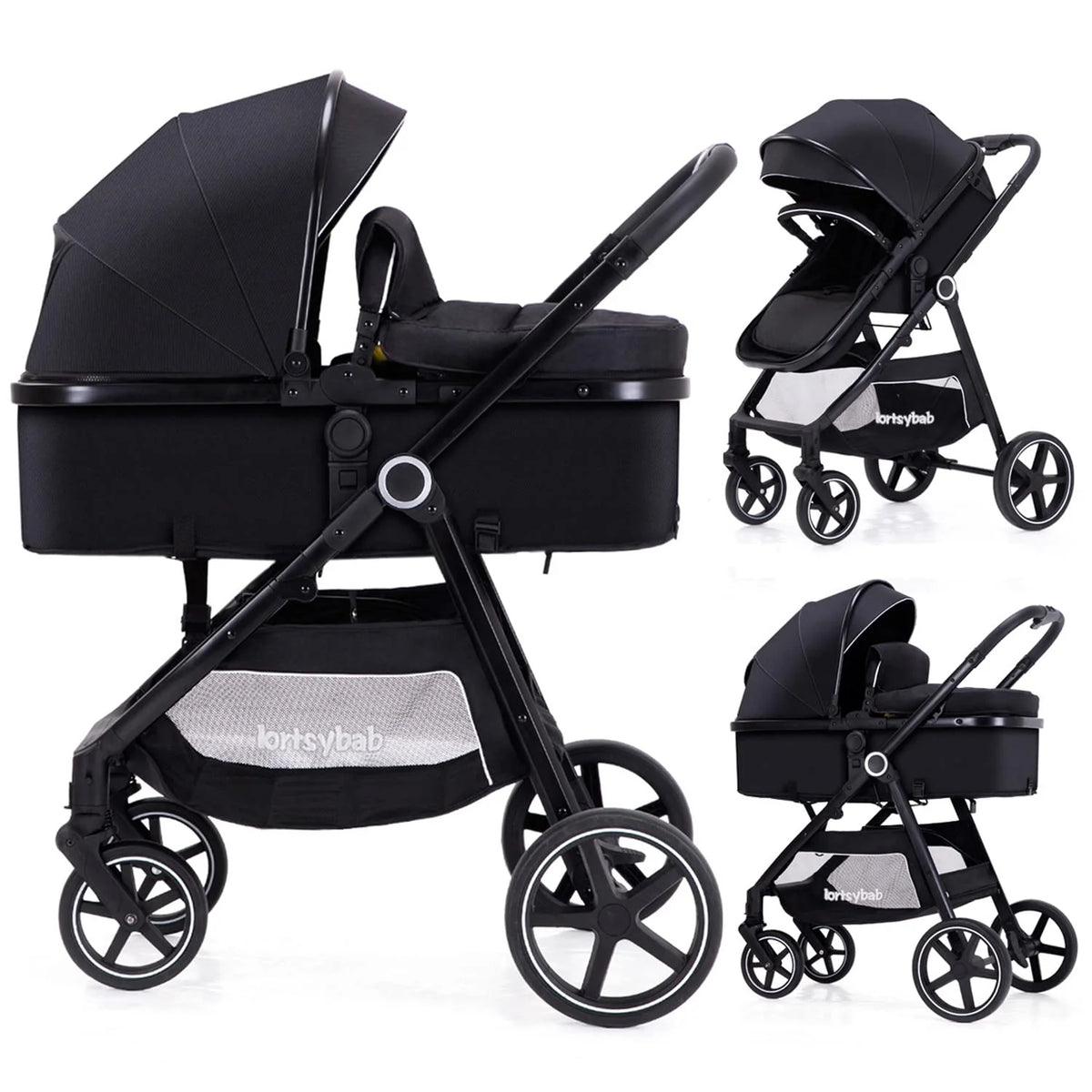 Lortsybab 2-in-1 Baby Stroller Folding Infant Newborn Pram Stroller with Reversible Seat