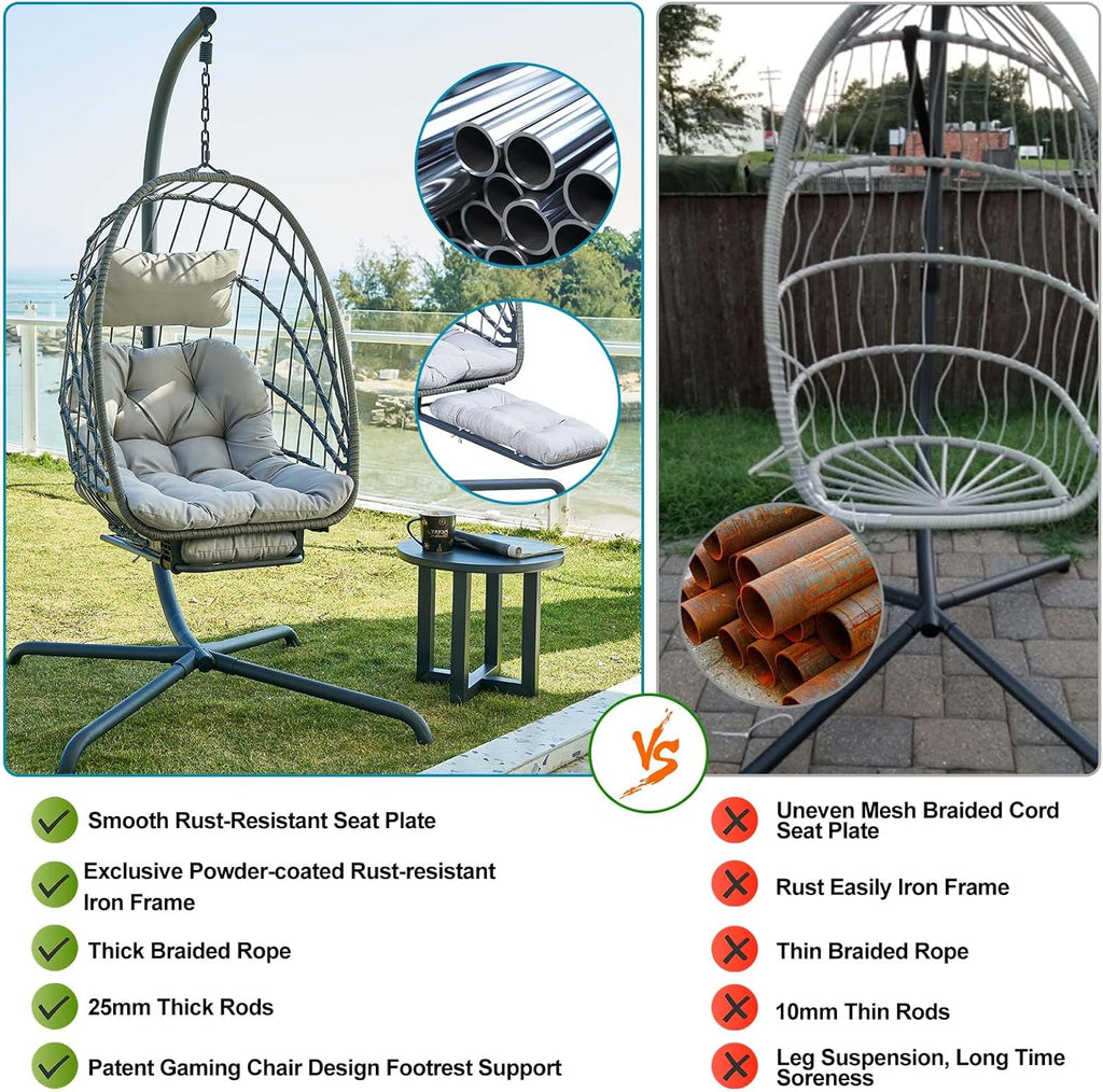 Hanging Egg Chair Stand Leg Rest Rattan Wicker Swing Hammock Chair UV-Resistant Cushion