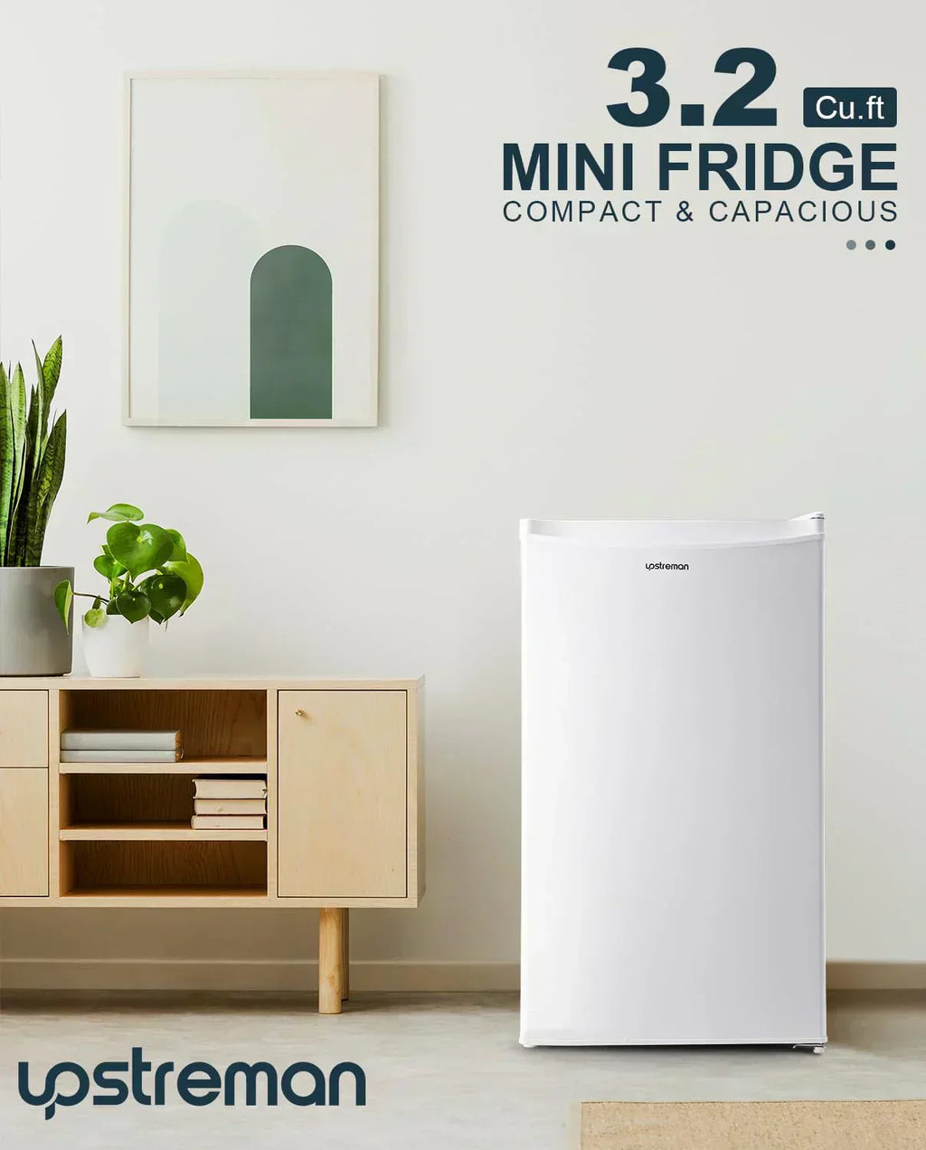 Upstreman 3.2 Cu.Ft Mini Fridge Freezer Single Door Fridge Dorm Fridge Adjustable Thermostat