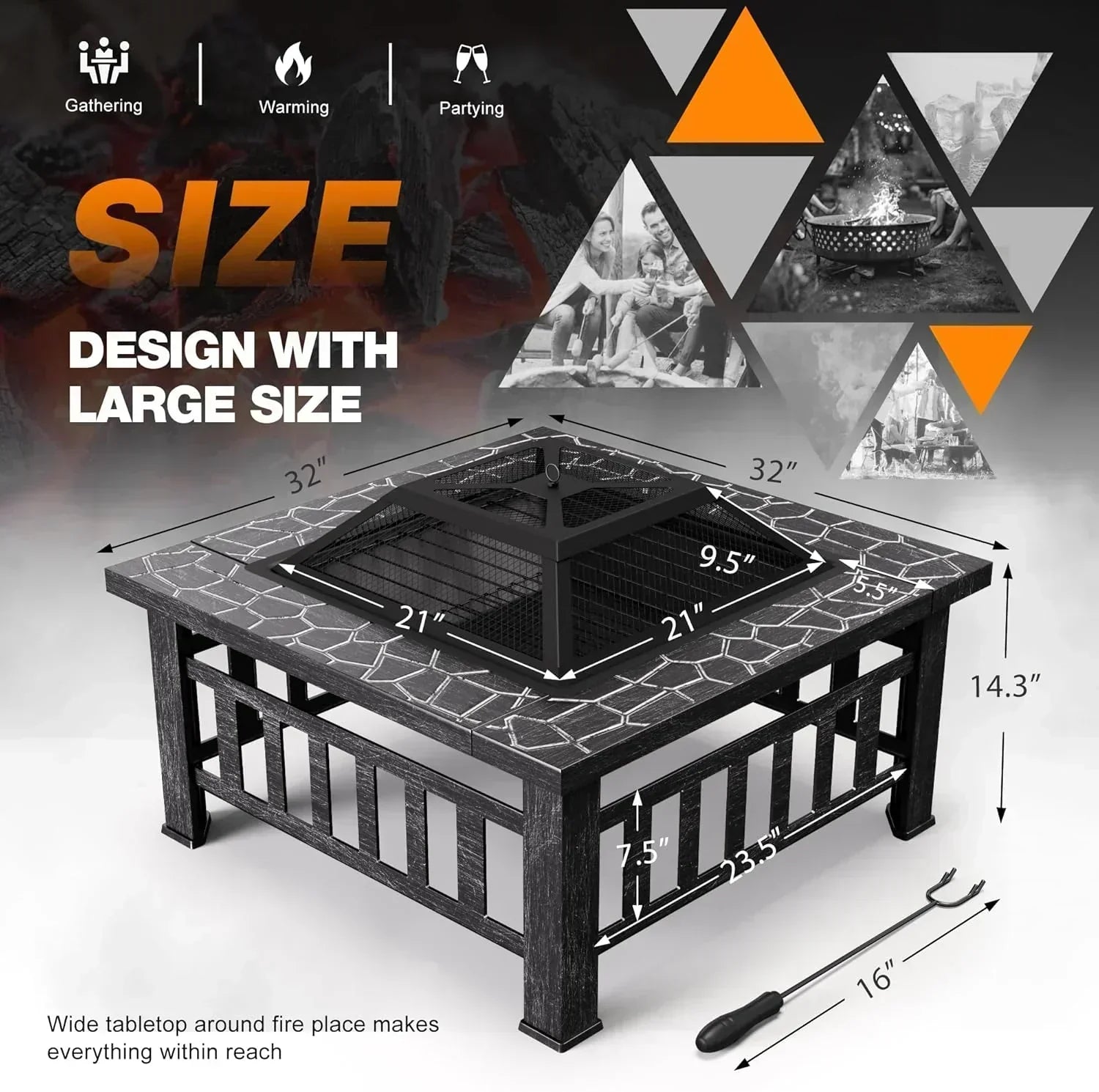 Devoko Outdoor Fire Pit 32 Inch Firepit Table Metal Outdoor Fireplaces with Waterproof Cover