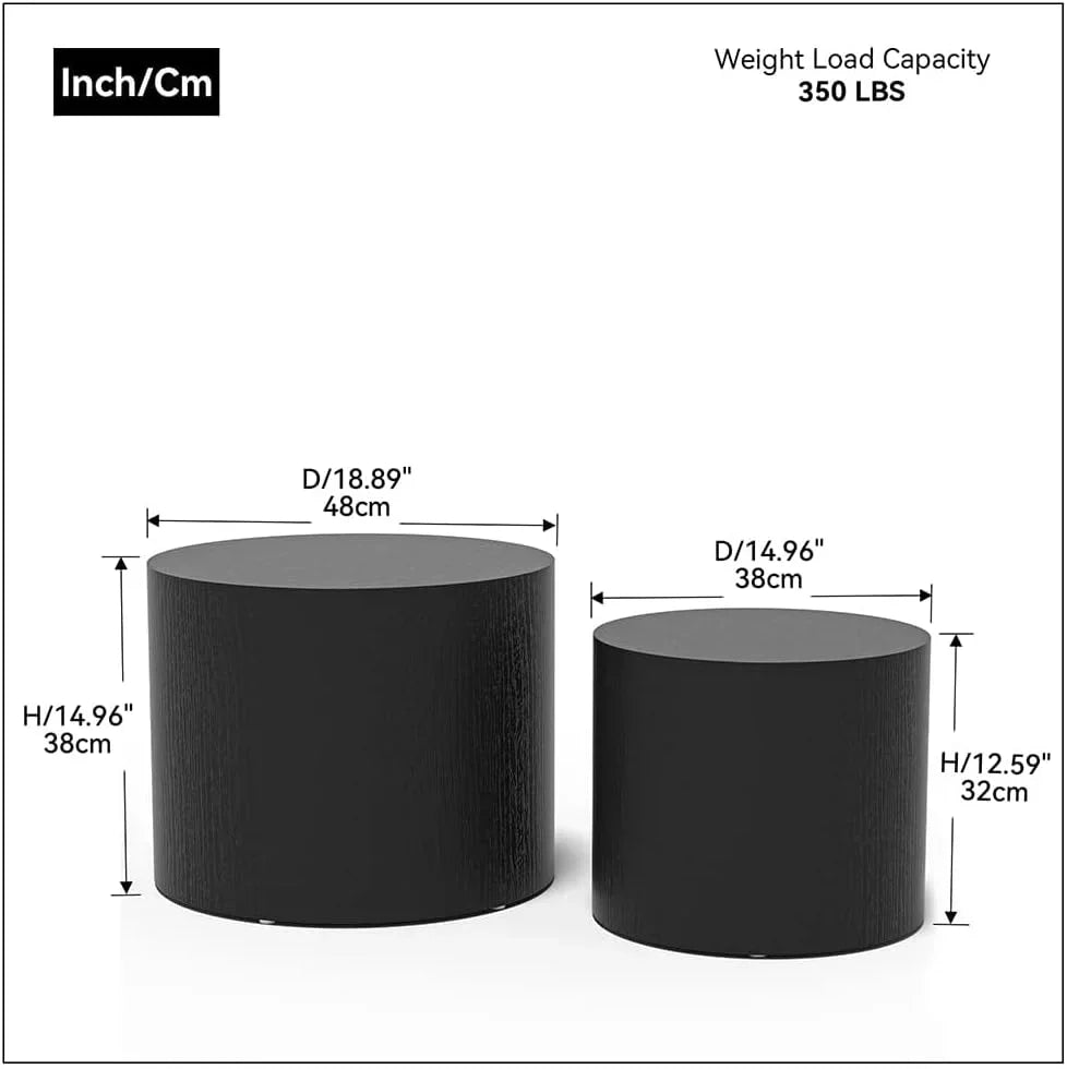 Nesting Coffee Table Set of 2 Modern Round Coffee Table with Non-Slip Feet Circle Accent Tables