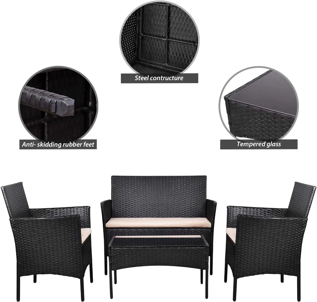 Homall 4 Pieces Outdoor Patio Furniture Sets Rattan Chair Wicker Set, Outdoor Indoor Use Backyard Porch Garden Poolside Balcony Furniture Sets (Grey)