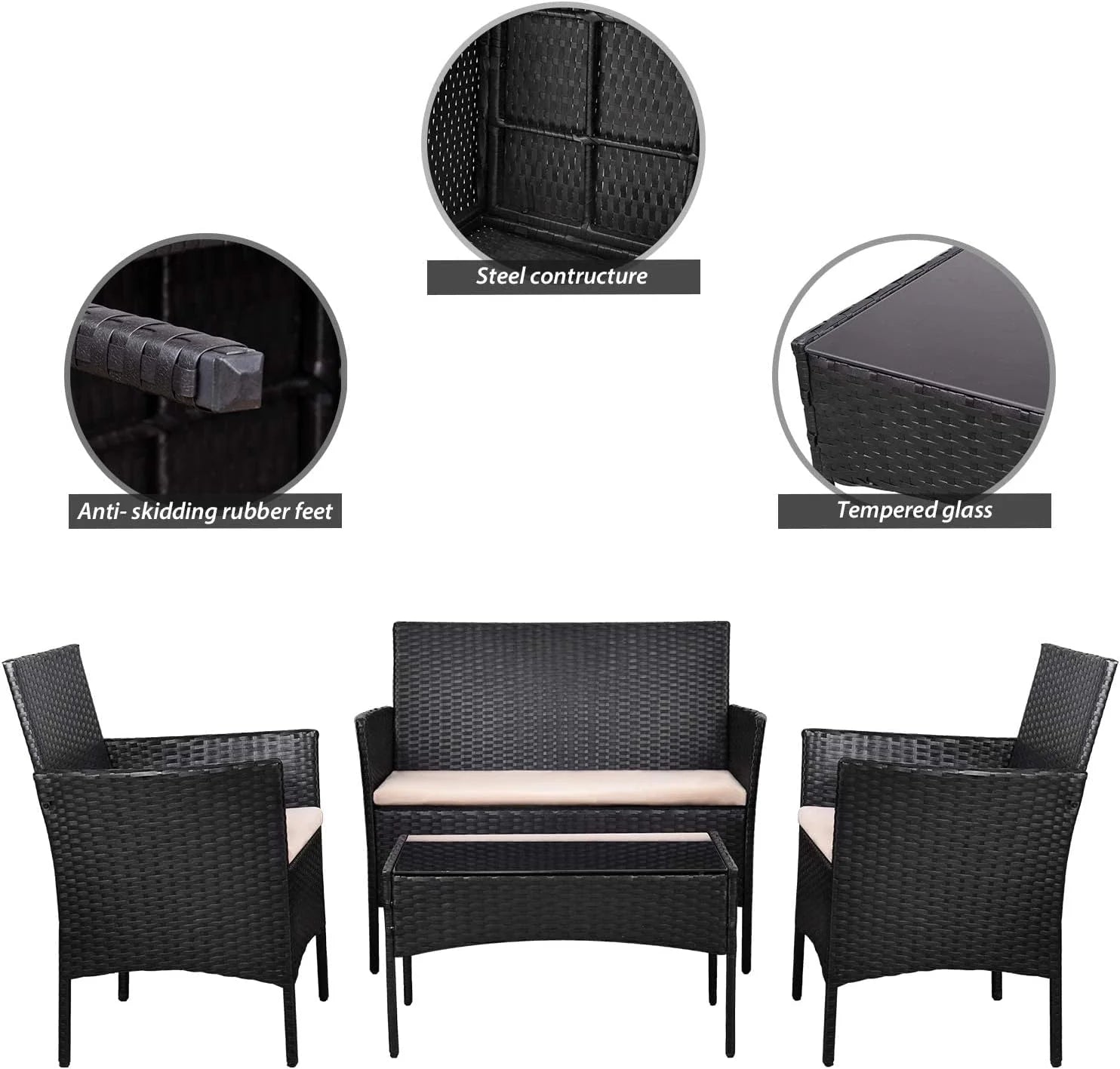Homall 4 Pieces Outdoor Patio Furniture Sets Rattan Chair Wicker Set, Outdoor Indoor Use Backyard Porch Garden Poolside Balcony Furniture Sets (Grey)