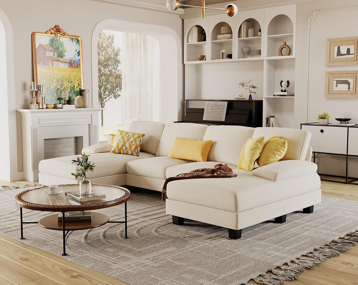 Furmax Sectional Couches for Living Room U-Shaped Sofa Couch Linen Fabric 4 Seat Sofa Set