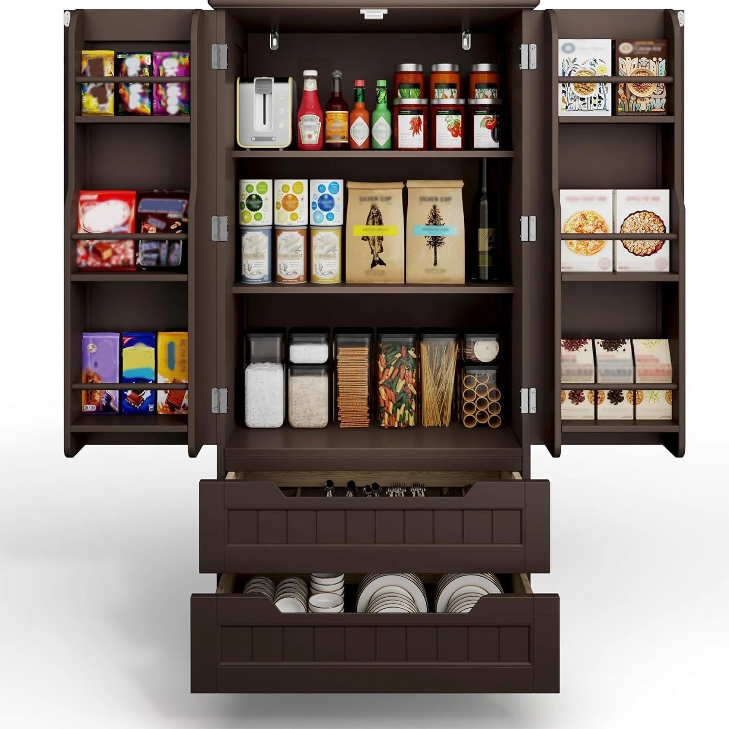 Gizoon Kitchen Pantry Cabinet with Drawers Freestanding Bathroom Storage Cabinet with Doors and Shelves, 47 Inch Small Pantry Cabinet