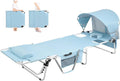 Tanning Chair with Sun Canopy Face Hole Folding Chaise Lounge Chair 5 Position Reclining