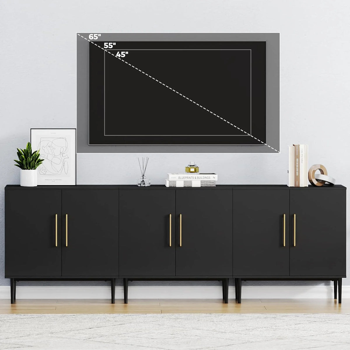 Free Standing Cabinet Black Wood for Living Room, Bedroom, Dining Room, Hallway, Entryway