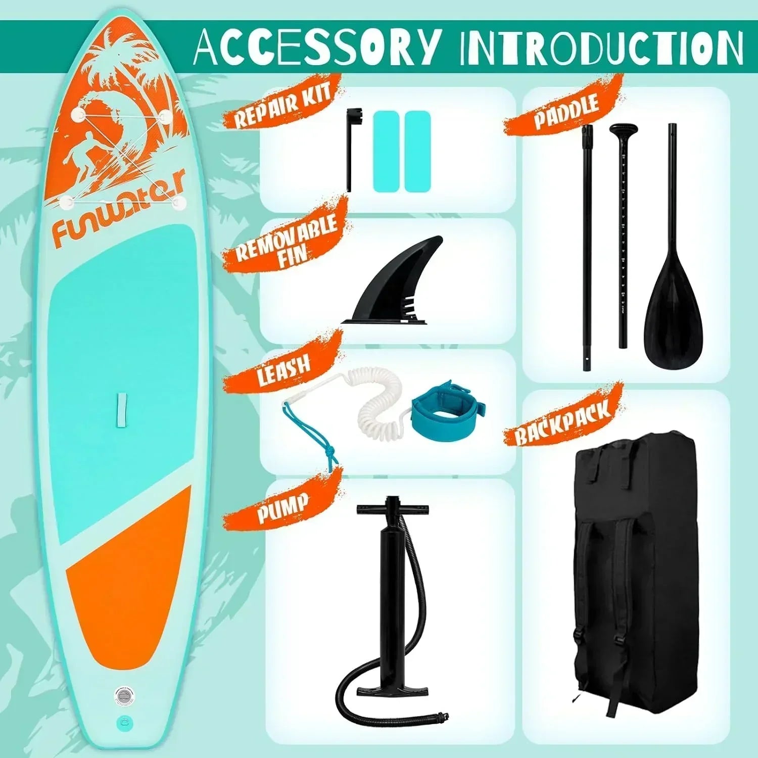 FunWater Inflatable Stand Up Paddle Board Premium SUP Paddle Accessories EVA Deck
