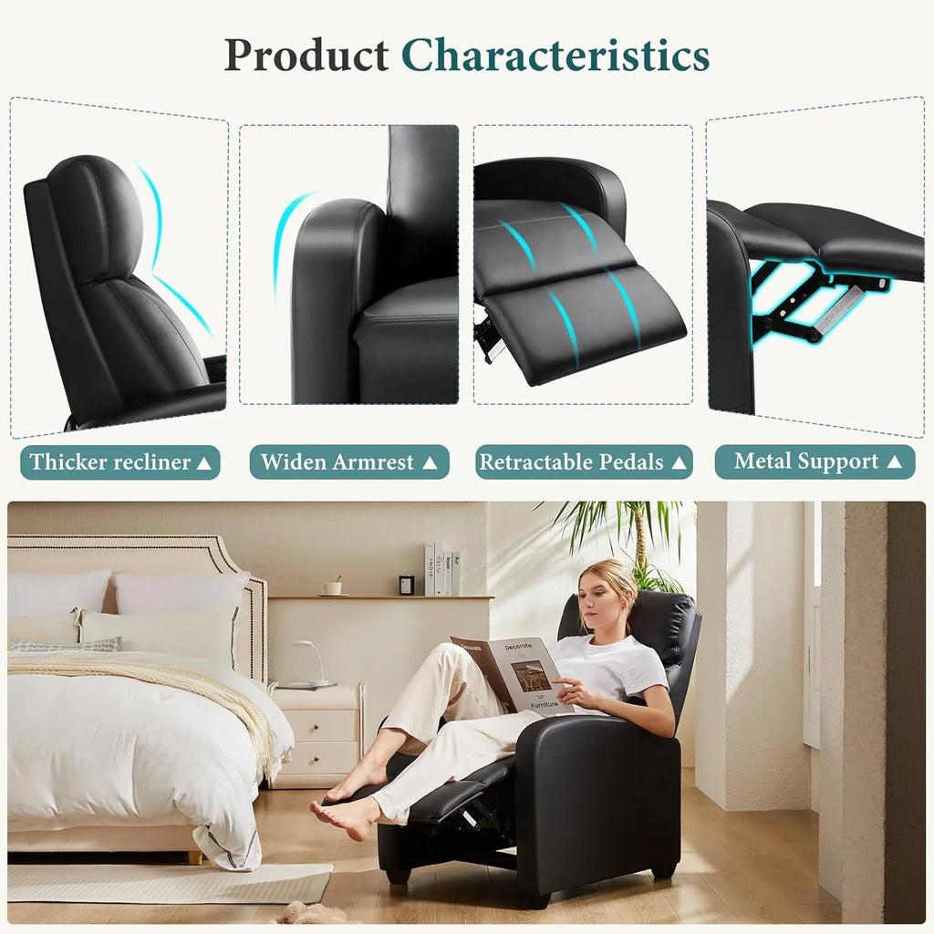 DUMOS Recliner Chair for Adults, Massage Reclining Chair for Living Room, Adjustable Home Theater Seating Single Sofa with Padded Seat Backrest and Footrest, Linen, Grey