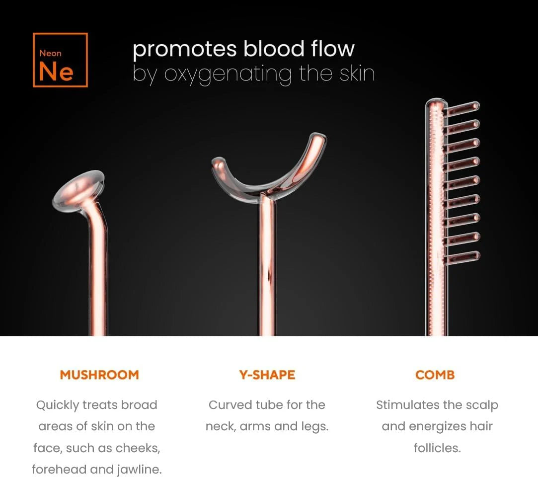 NuDerma Professional Skin Therapy Wand Portable Skin Therapy Machine 6 Neon Argon Wands