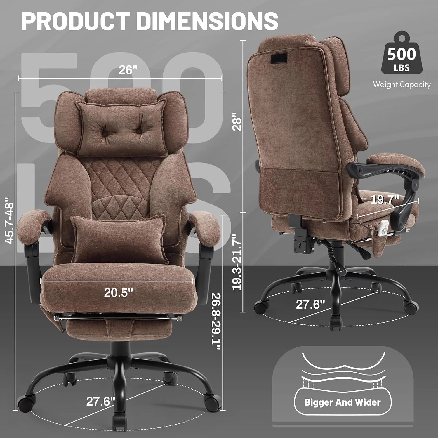 Massage Office Chair with Footrest, Large and Tall Leather Office Chair 500 lbs