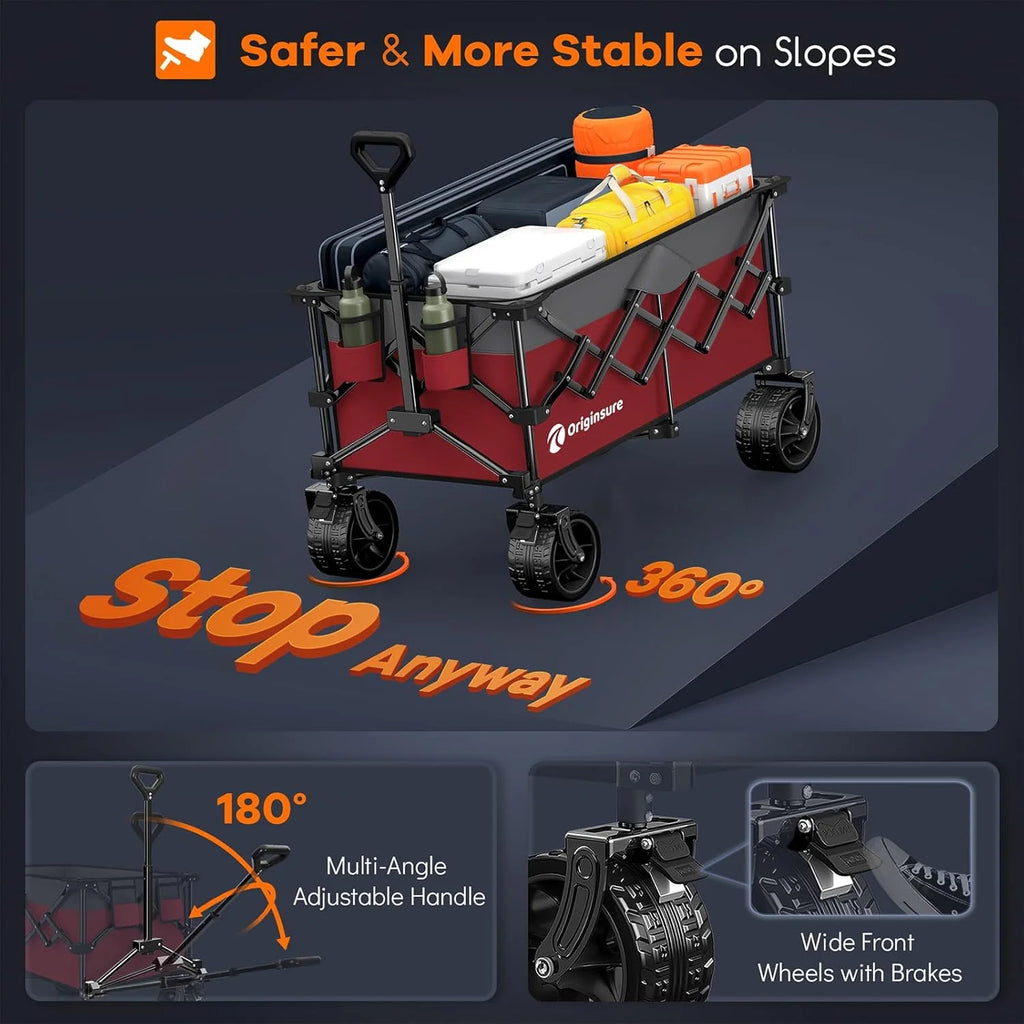 38 long foldable four-wheel stroller, foldable, 460 lb capacity, 220 liter heavy-duty folding beach stroller with large all-terrain tires