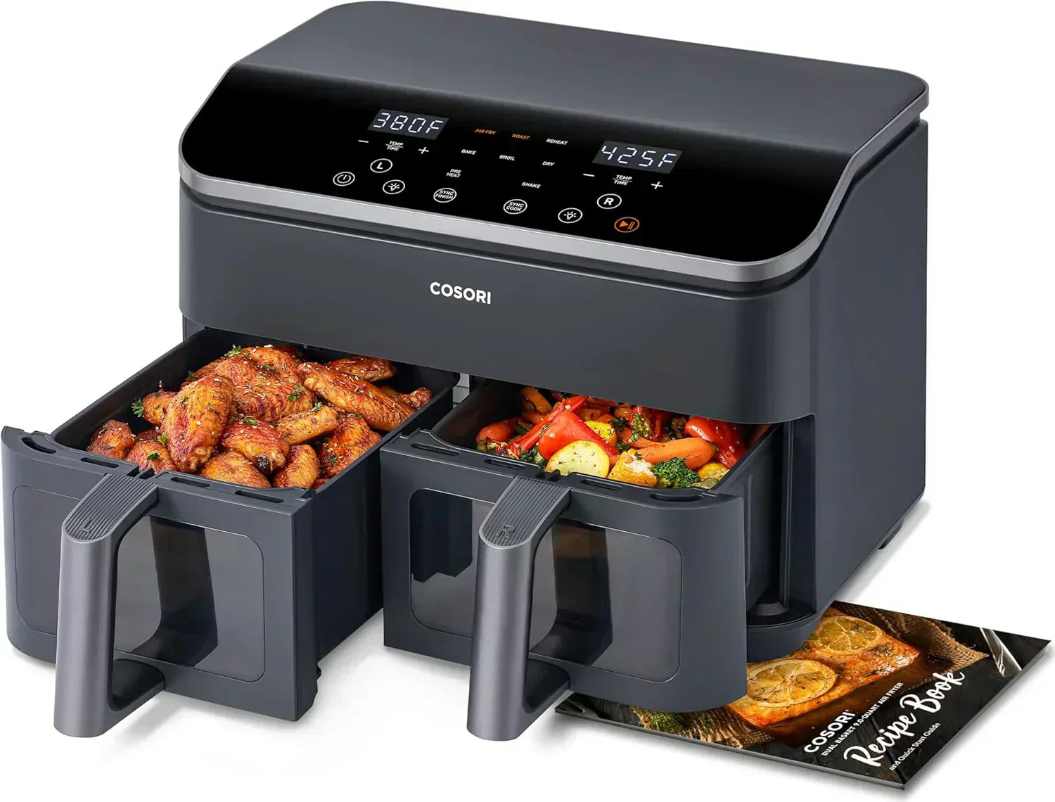 COSORI 9Qt 10-in-1 Dual Air Fryer Fresh Balanced Meals for Family with Double Baskets