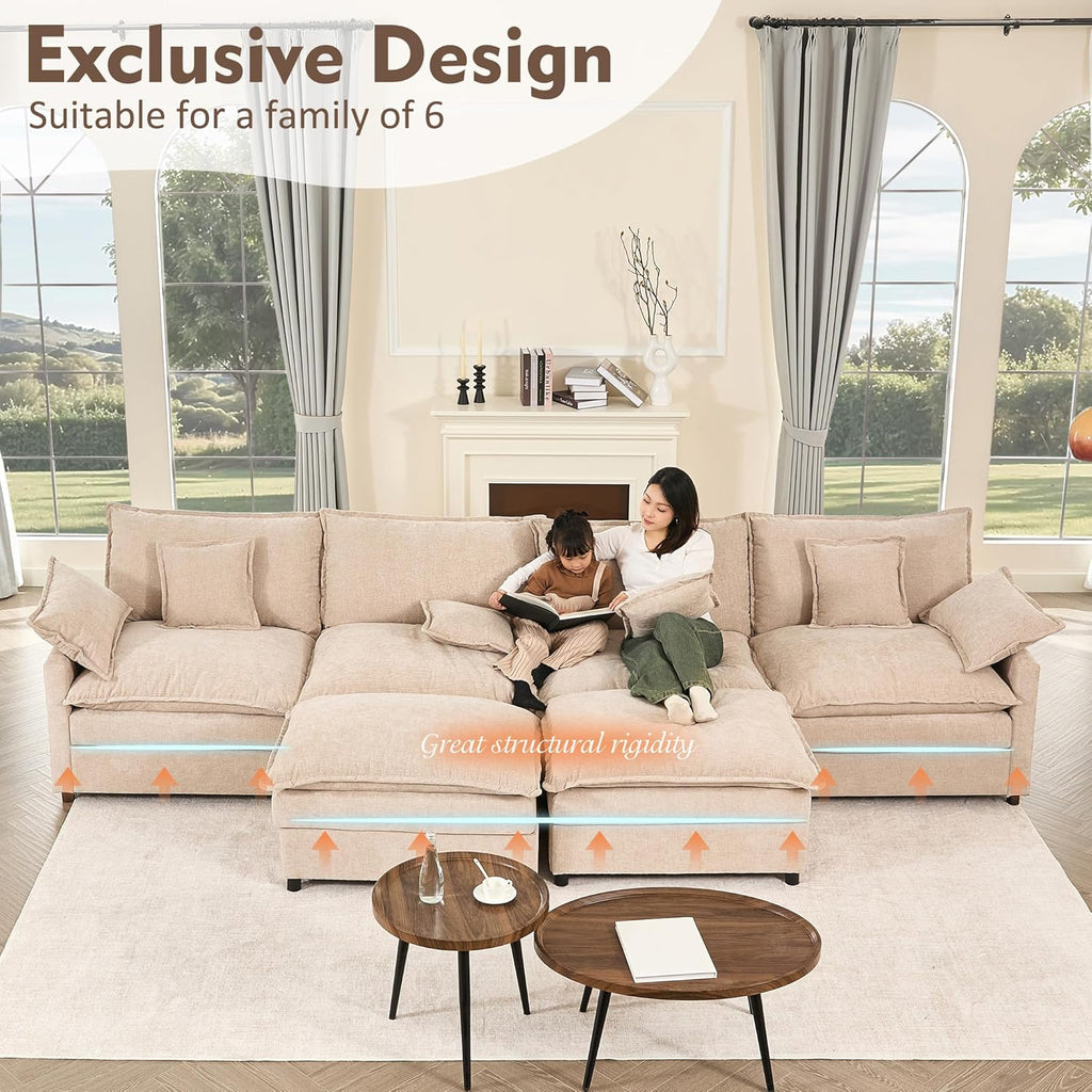108 Inch U Shape Sofa Sectional Sofa Comfortable Cloud Sofa with Removable Footstool